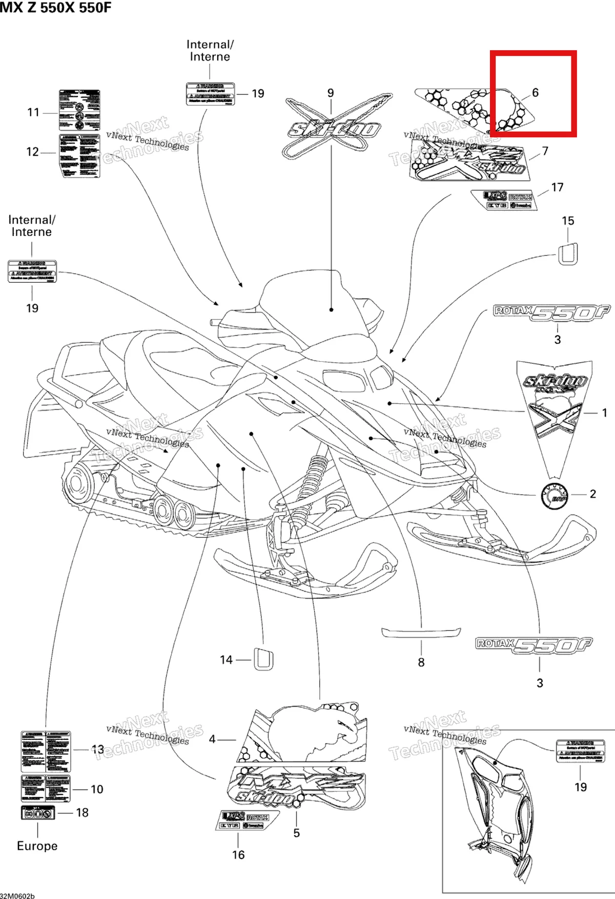 Деталь 516002797 на схеме узла 2006 Ski-Doo MX Z 550X Decals 550X