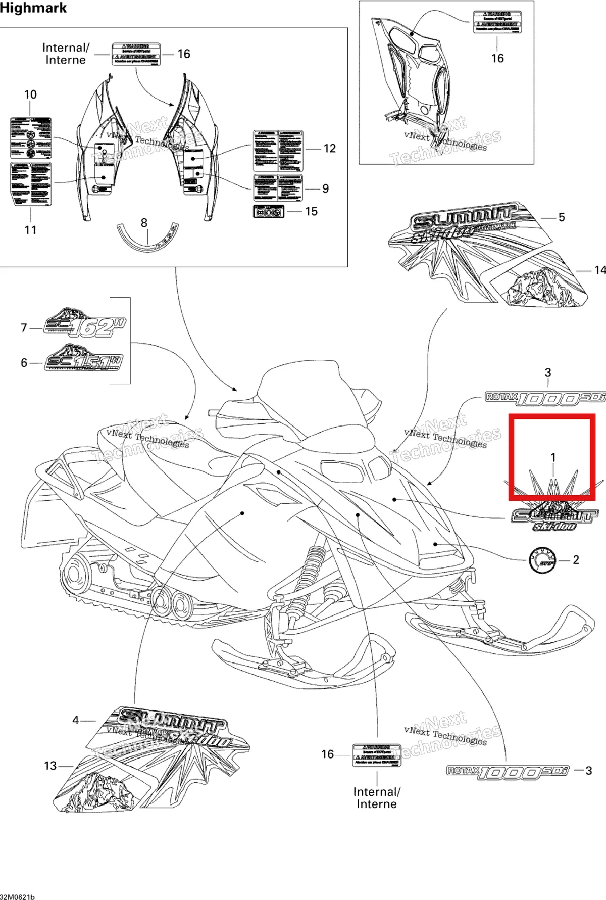 Деталь 516002800 на схеме узла 2006 Ski-Doo Summit 1000 SDI, Highmark & Highmark X Decals Hm