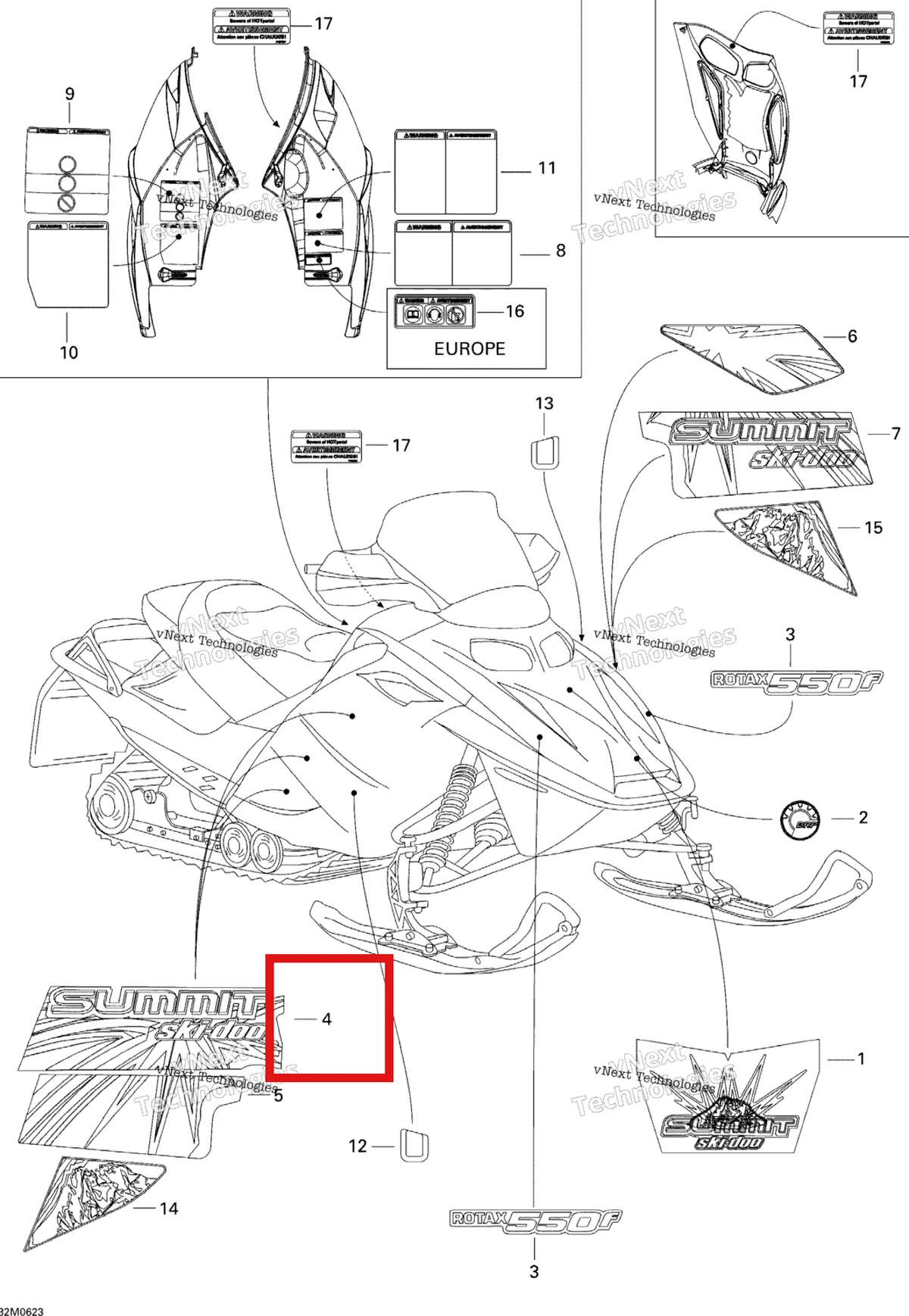 Деталь 516002801 на схеме узла 2006 Ski-Doo Summit 550F Decals