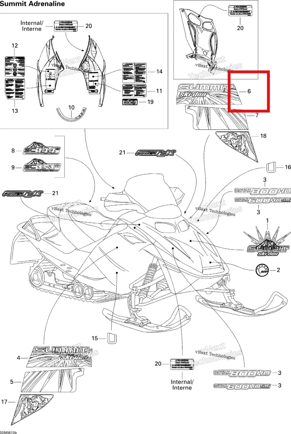 Деталь 516002802 на схеме узла 2006 Ski-Doo Summit 800 HO, Adrenaline & X Decals 800Ho