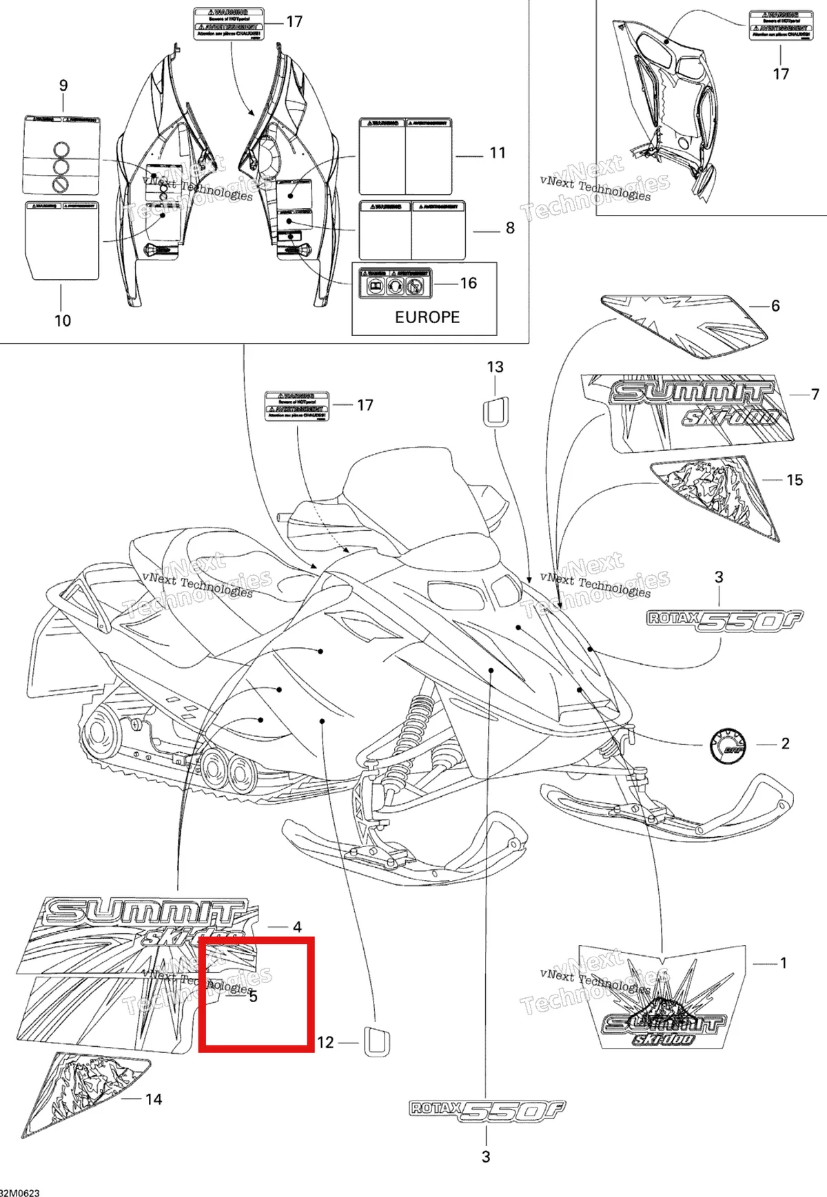 Деталь 516002807 на схеме узла 2006 Ski-Doo Summit 550F Decals