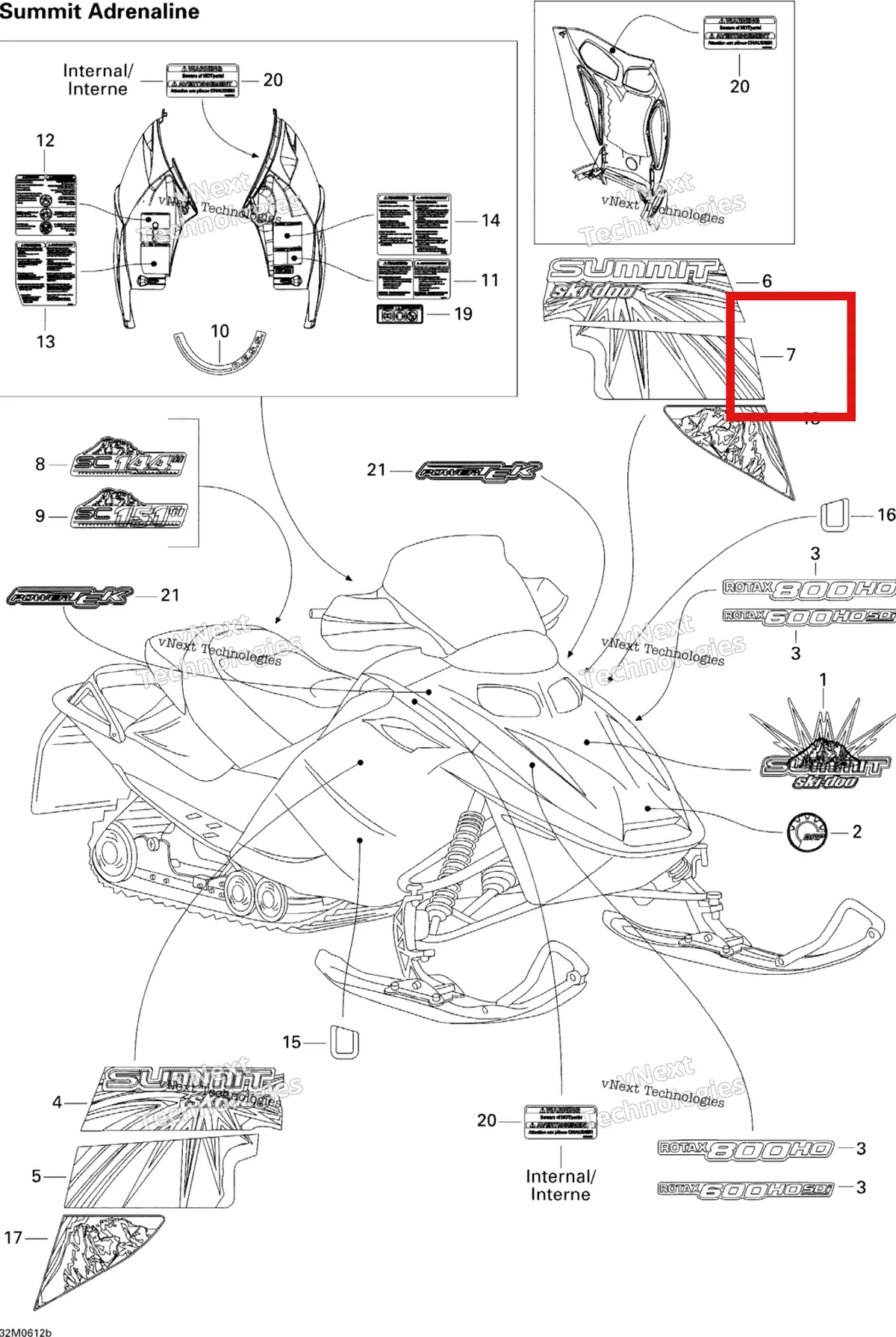 Деталь 516002808 на схеме узла 2006 Ski-Doo Summit 800 HO, Adrenaline & X Decals 800Ho