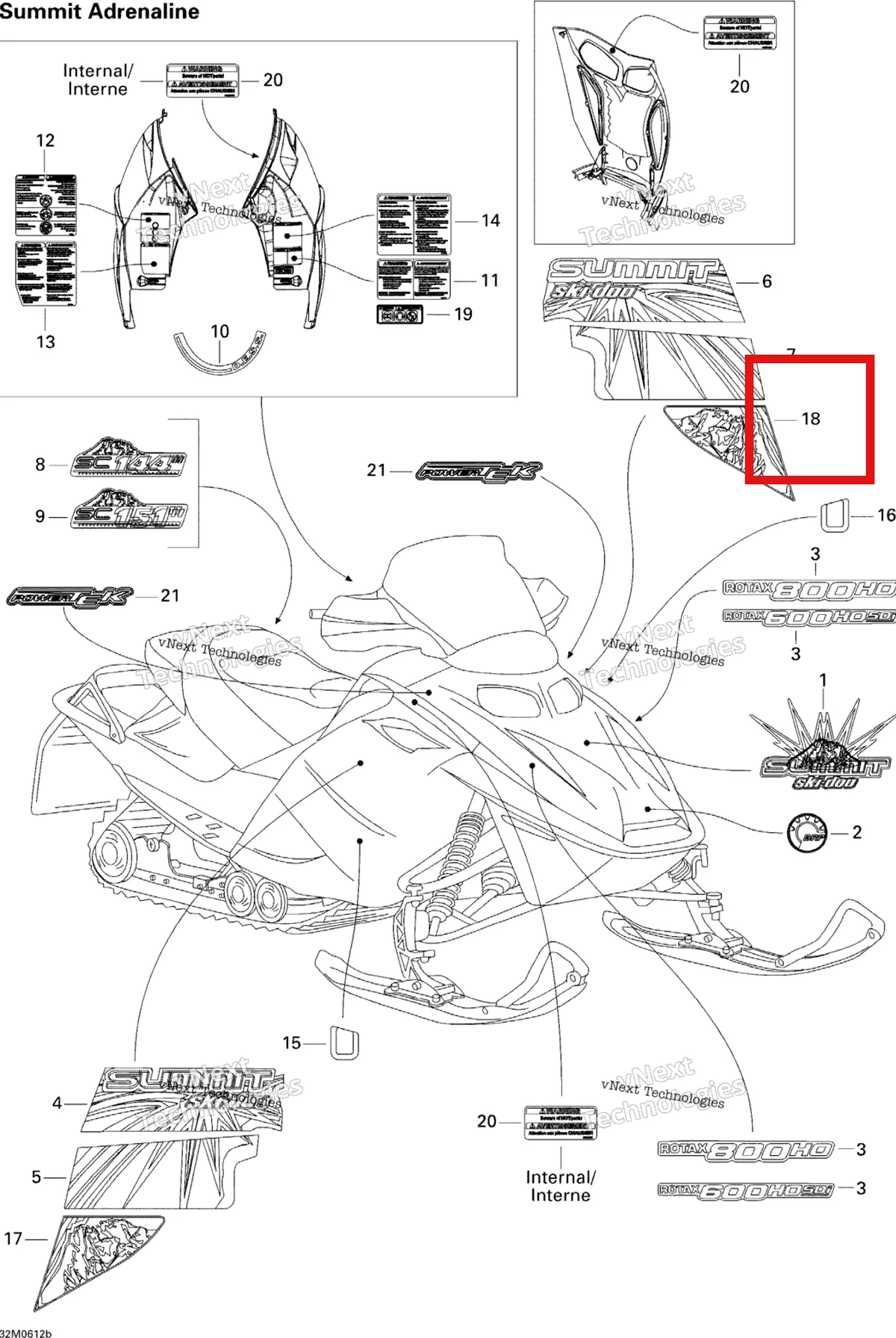 Деталь 516002812 на схеме узла 2006 Ski-Doo Summit 800 HO, Adrenaline & X Decals 800Ho