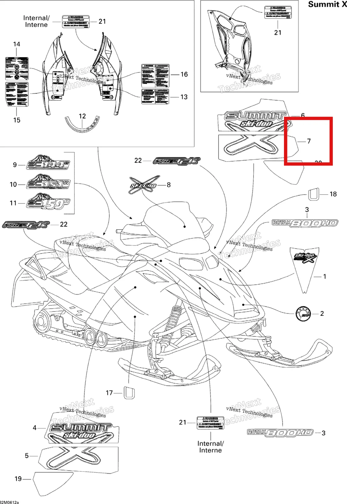Деталь 516002820 на схеме узла 2006 Ski-Doo Summit 800 HO, Adrenaline & X Decals X