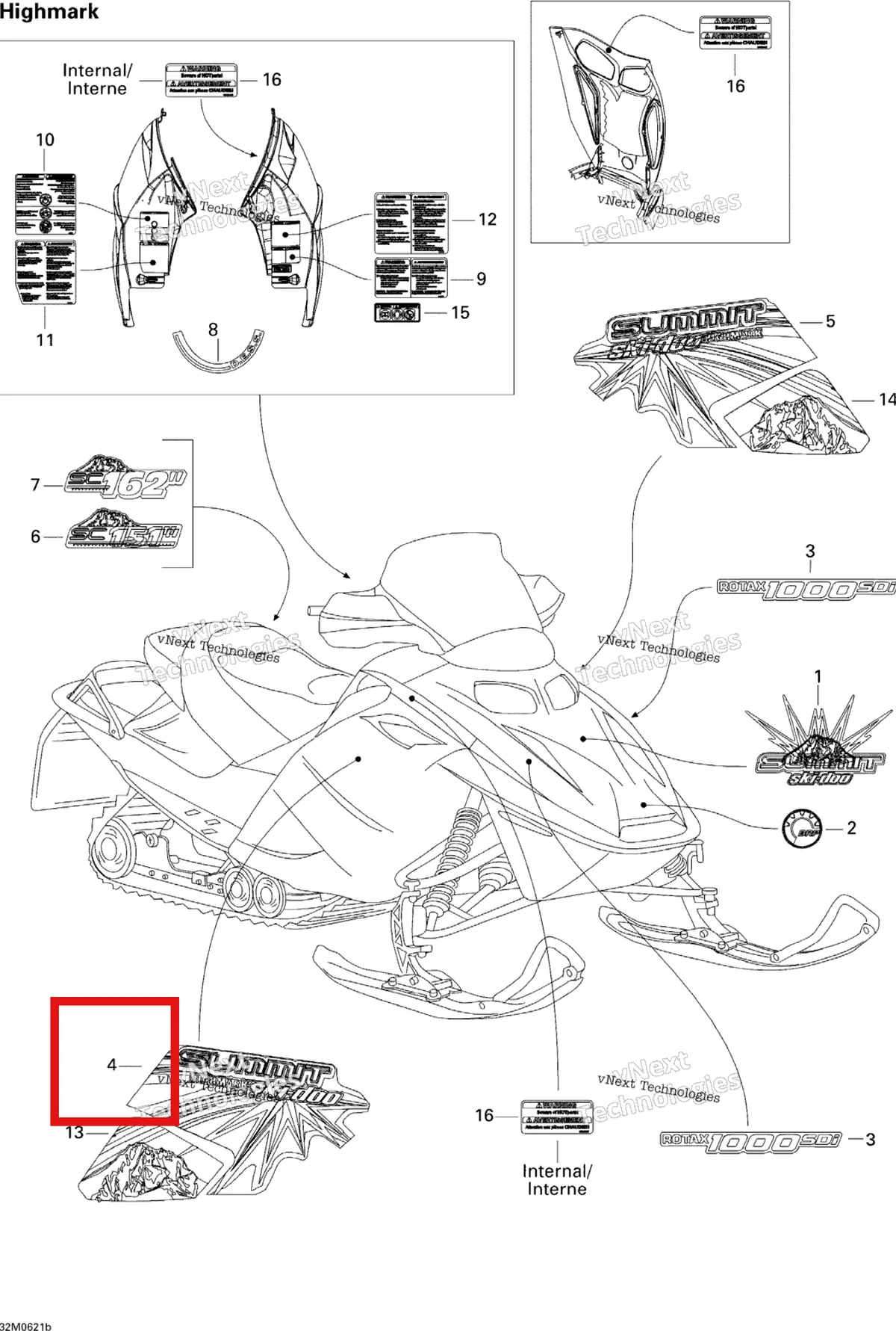 Деталь 516002857 на схеме узла 2006 Ski-Doo Summit 1000 SDI, Highmark & Highmark X Decals Hm