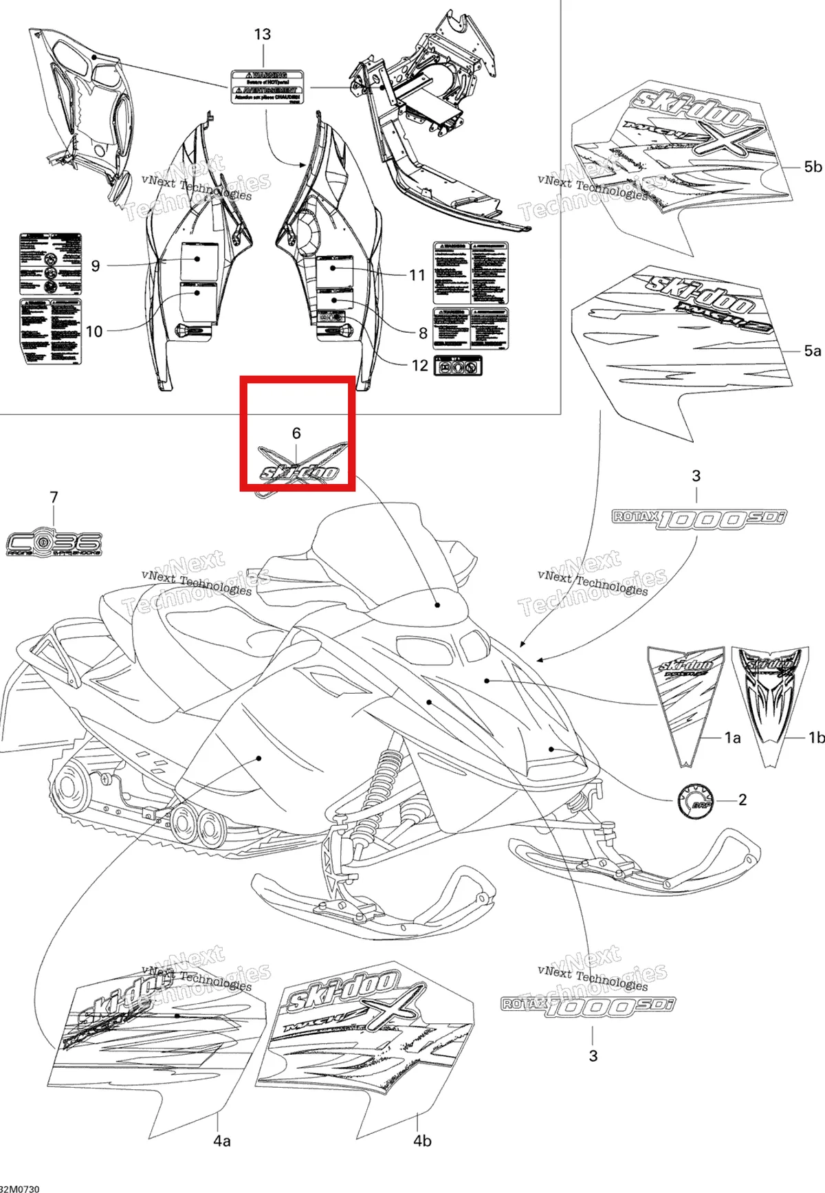 Деталь 516002874 на схеме узла 2007 Ski-Doo MACH Z X Decals X
