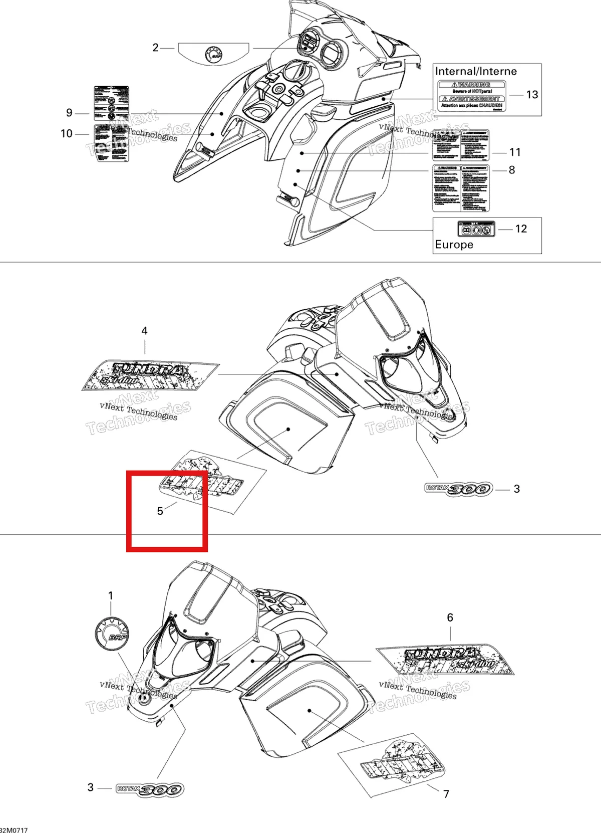 Деталь 516002898 на схеме узла 2007 Ski-Doo Skandic Tundra 300F Decals