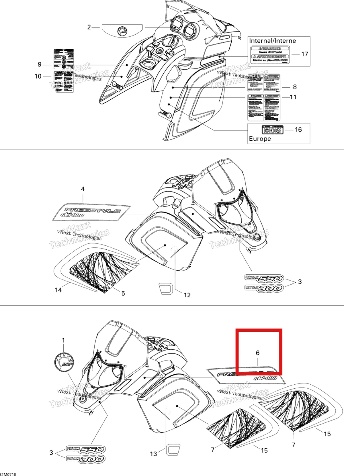 Деталь 516002909 на схеме узла 2007 Ski-Doo Freestyle Session 300F Decals 300F