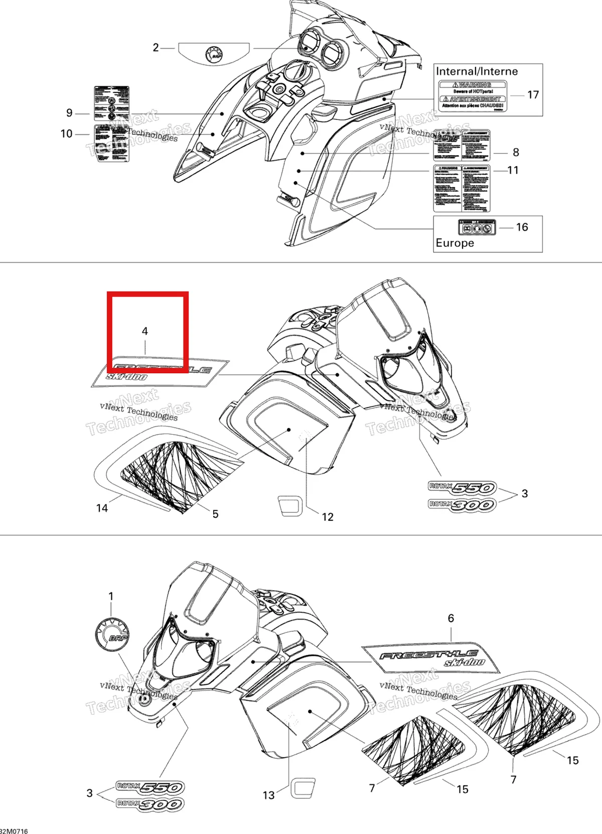 Деталь 516002910 на схеме узла 2007 Ski-Doo Freestyle Session 300F Decals 300F