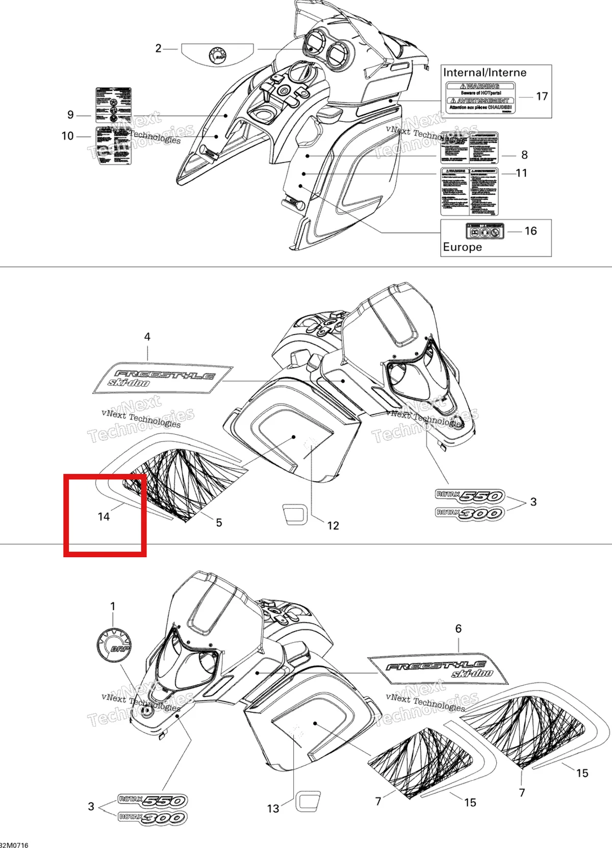 Деталь 516002919 на схеме узла 2007 Ski-Doo Freestyle Session 300F Decals 300F