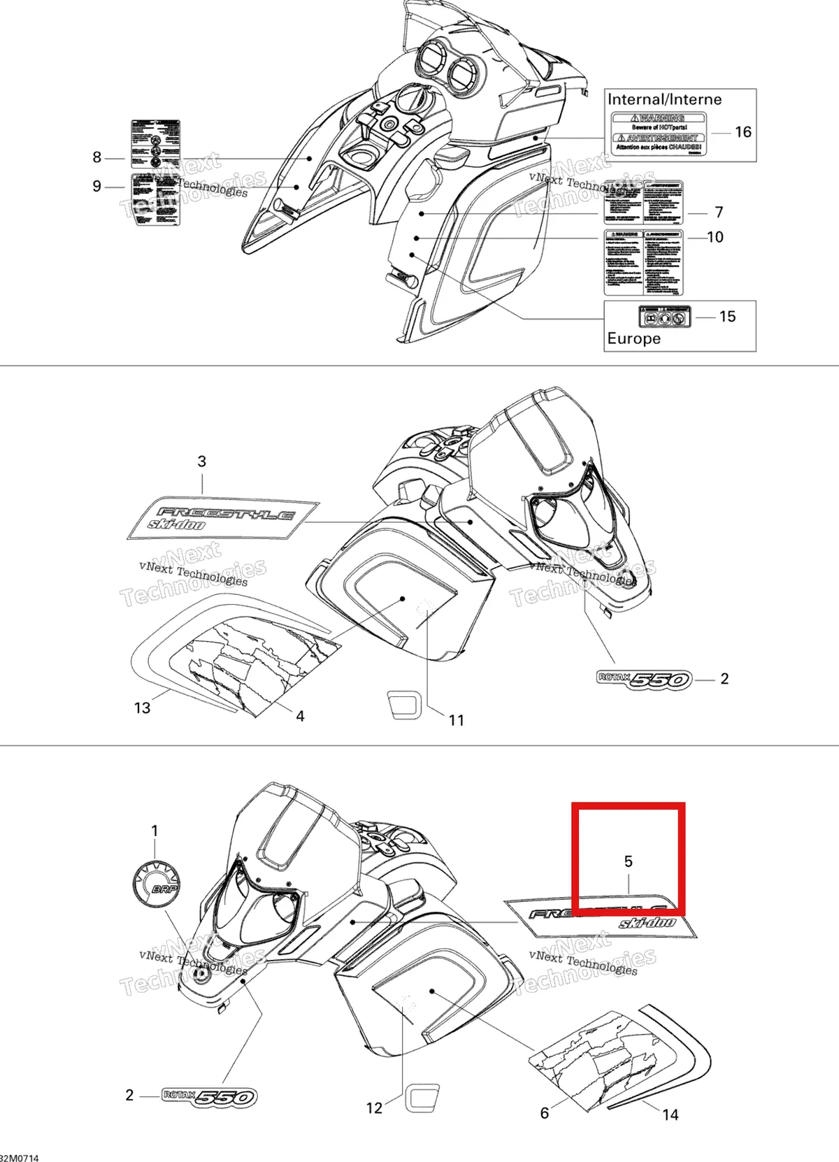 Деталь 516002920 на схеме узла 2007 Ski-Doo Freestyle Back Country 550F Decals