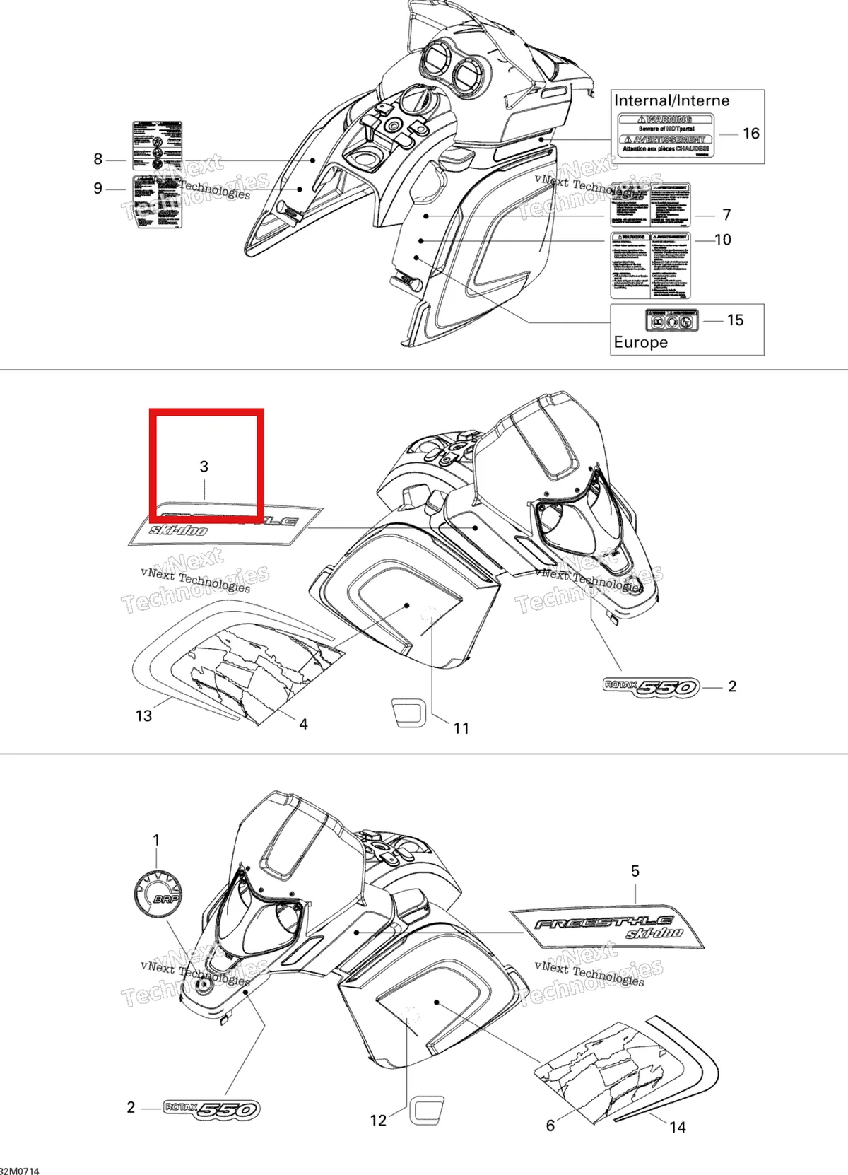 Деталь 516002921 на схеме узла 2007 Ski-Doo Freestyle Back Country 550F Decals