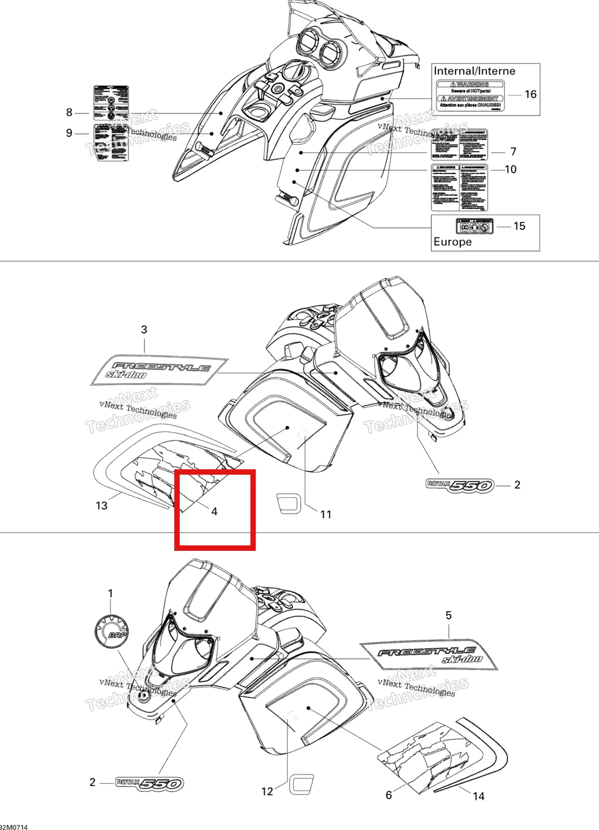 Деталь 516002923 на схеме узла 2007 Ski-Doo Freestyle Back Country 550F Decals