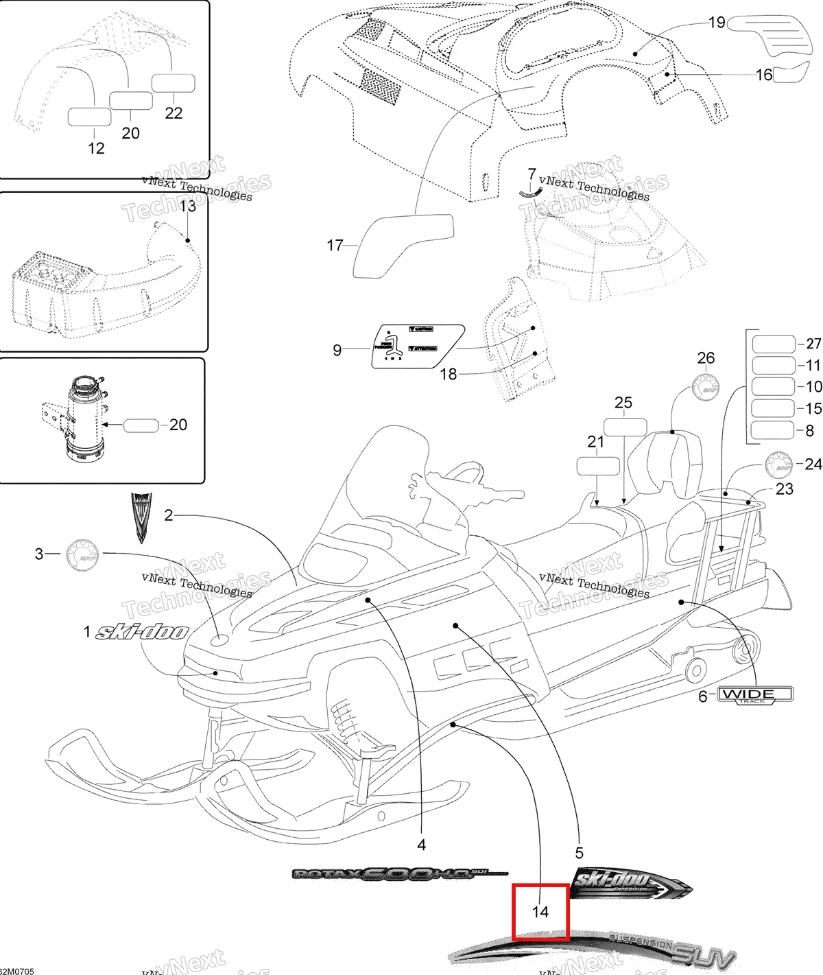 Деталь 516002971 (Деталь R.h. Arm Decal. Black) на схеме узла 2007 Ski-Doo Expedition TUV 600 H.O. SDI Decals