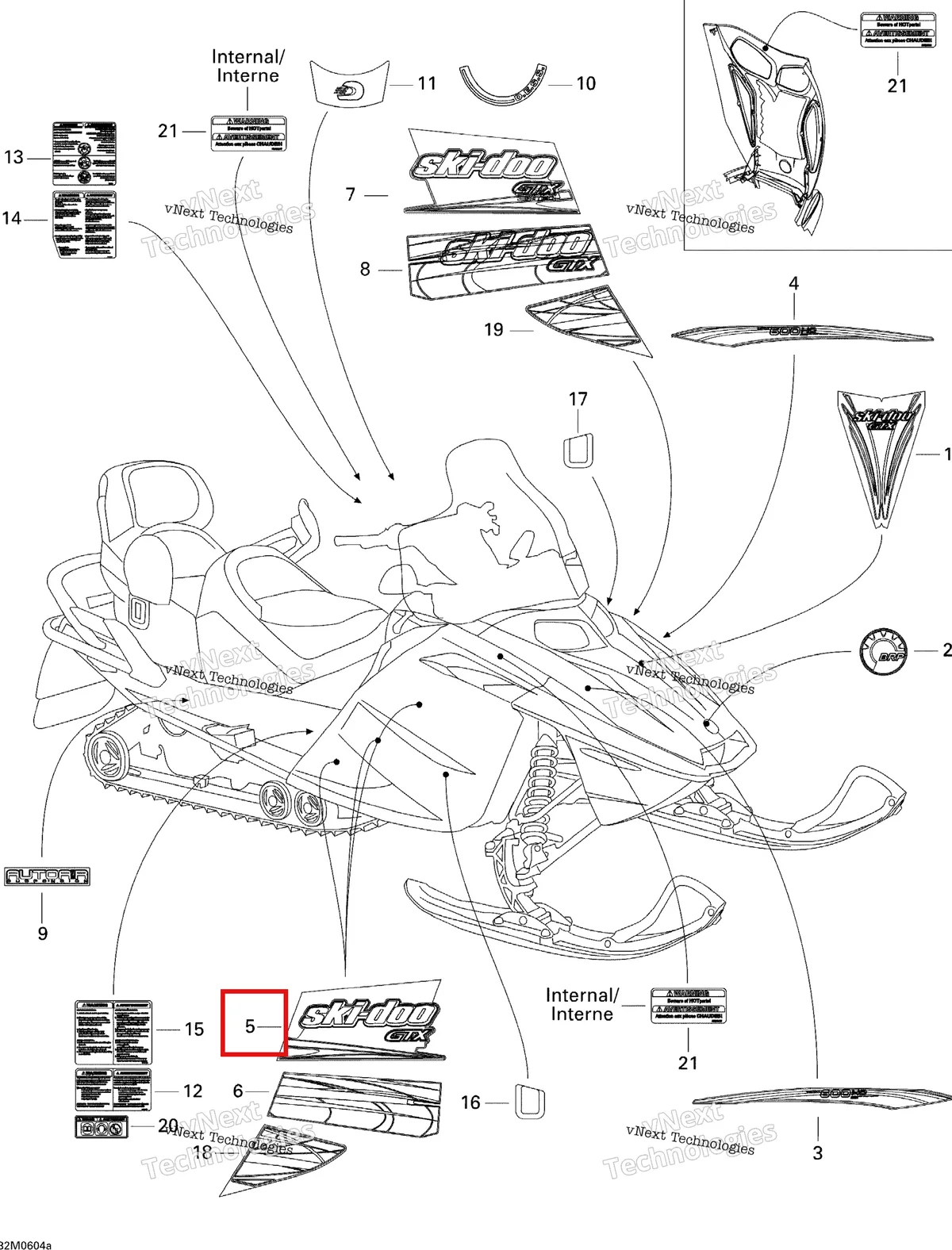 Деталь 516002979 на схеме узла 2006 Ski-Doo GTX 500SS Decals Sport