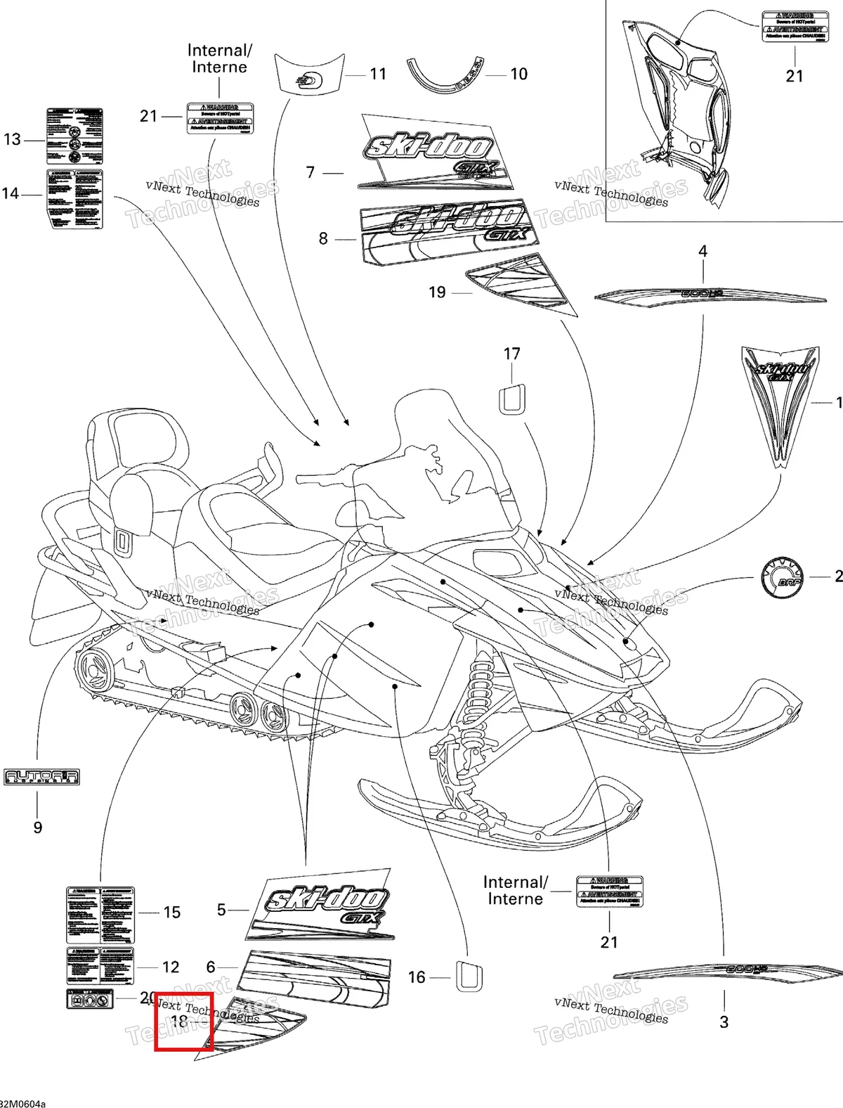 Деталь 516002986 на схеме узла 2006 Ski-Doo GTX 500SS Decals Sport