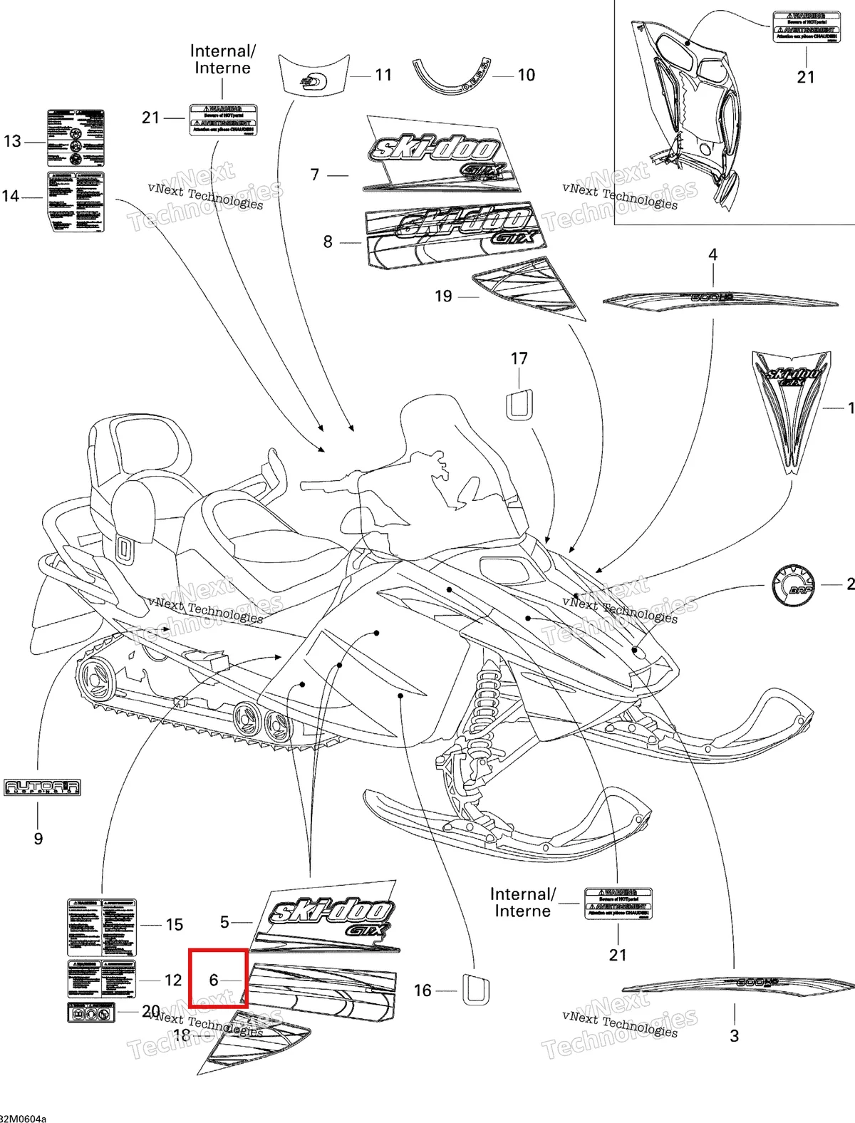 Деталь 516003006 на схеме узла 2006 Ski-Doo GTX 500SS Decals Sport