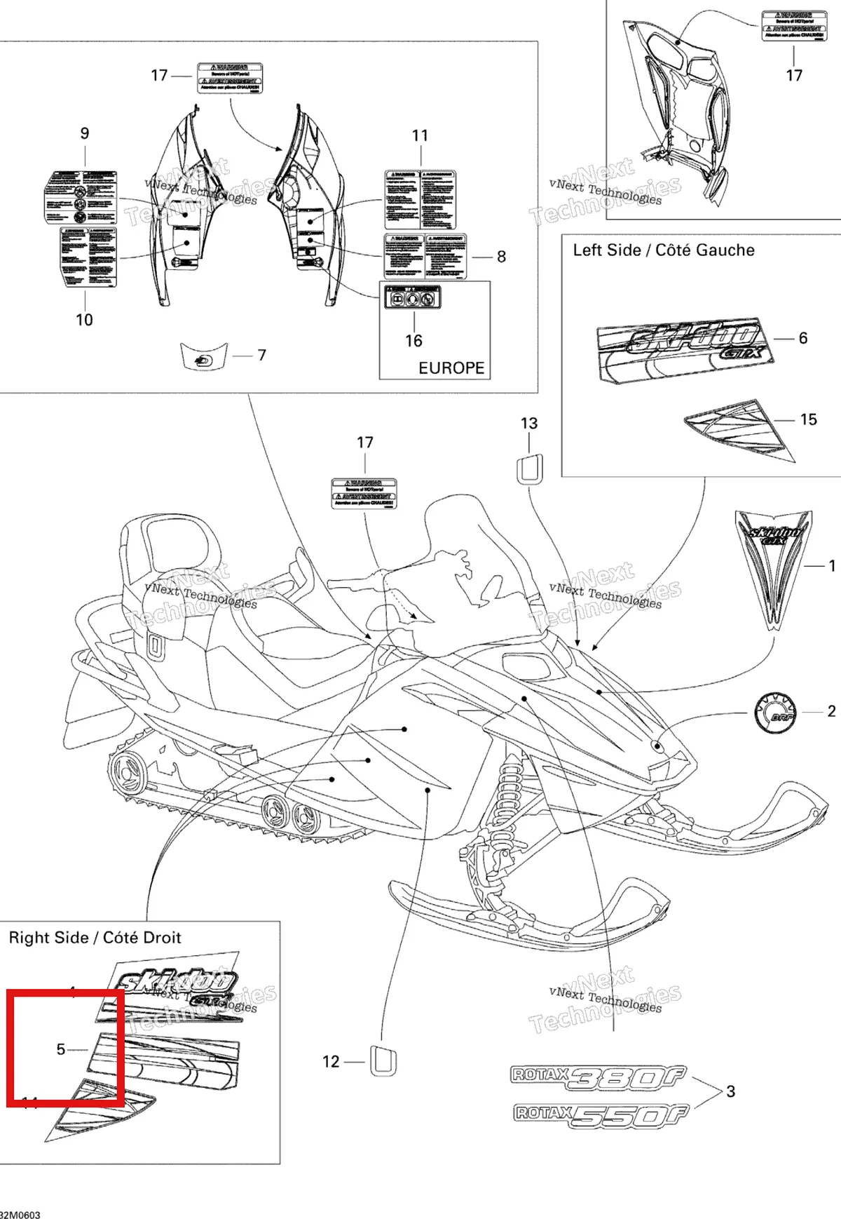 Деталь 516003008 на схеме узла 2006 Ski-Doo GTX 380F Decals 380F