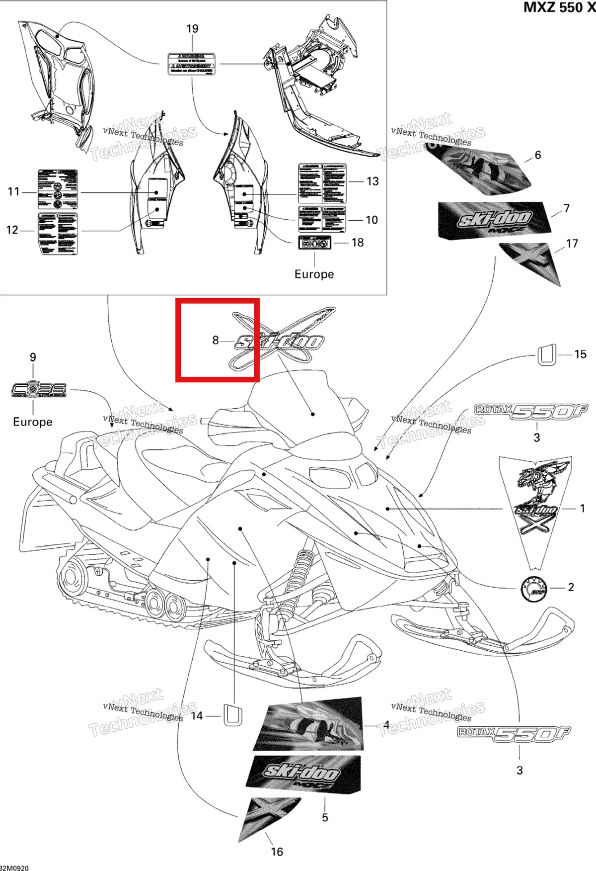 Деталь 516003025 на схеме узла 2009 Ski-Doo MX Z 550X Decals