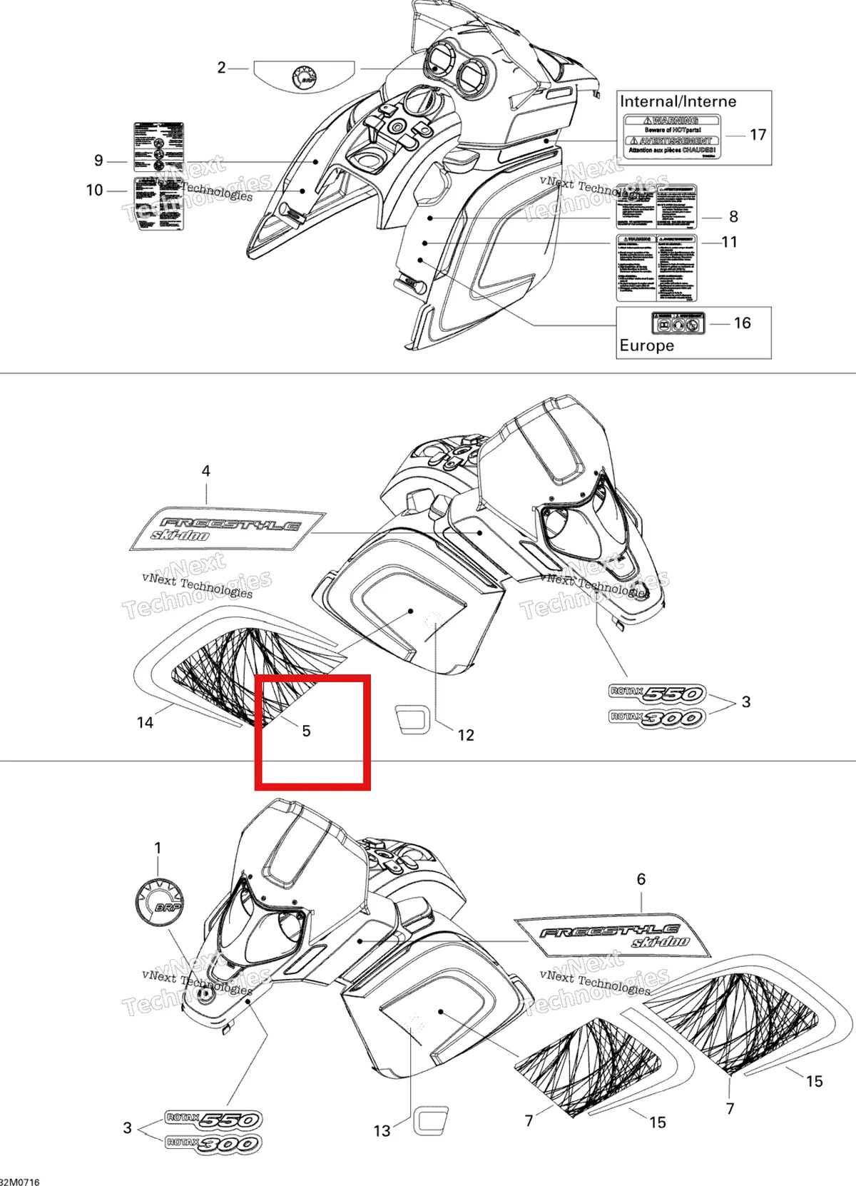 Деталь 516003042 на схеме узла 2007 Ski-Doo Freestyle Session 300F Decals 300F