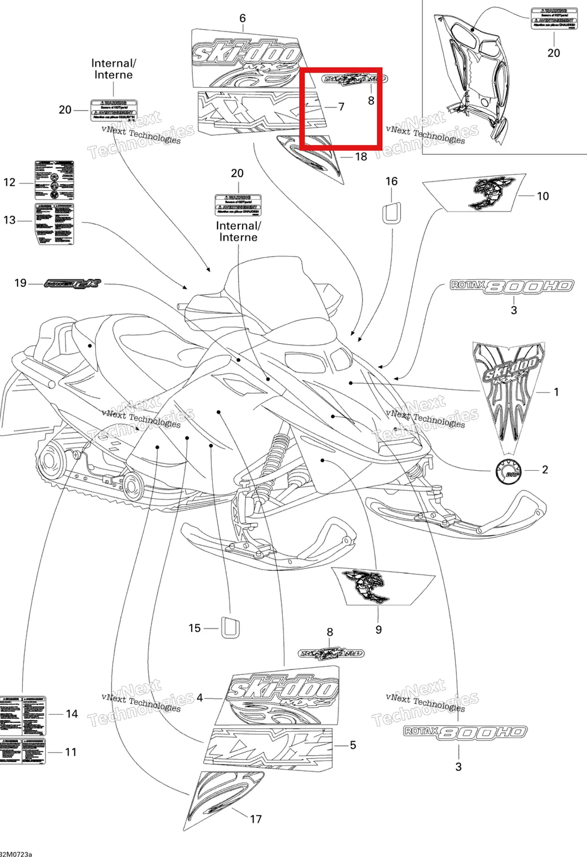 Деталь 516003056 на схеме узла 2007 Ski-Doo MX Z Blizzard 800 HO PTEK Decals Blizzard