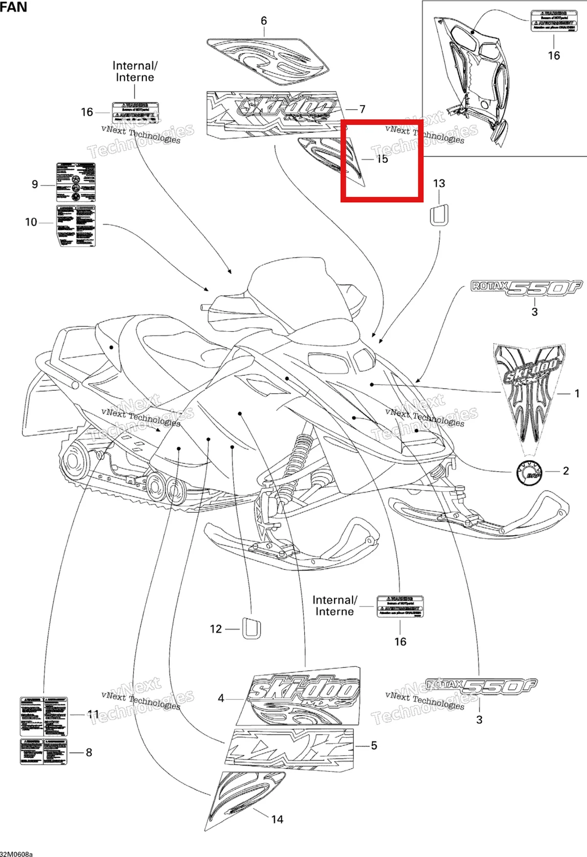 Деталь 516003060 на схеме узла 2007 Ski-Doo MX Z 550F Decals Fan