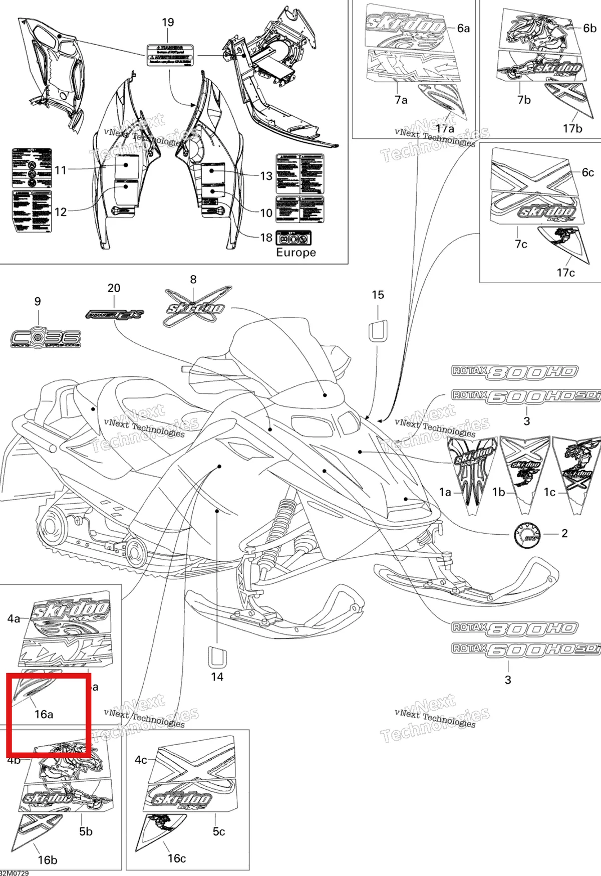 Деталь 516003061 на схеме узла 2007 Ski-Doo MX Z Renegade 800 HO PTEK Decals Ren 800
