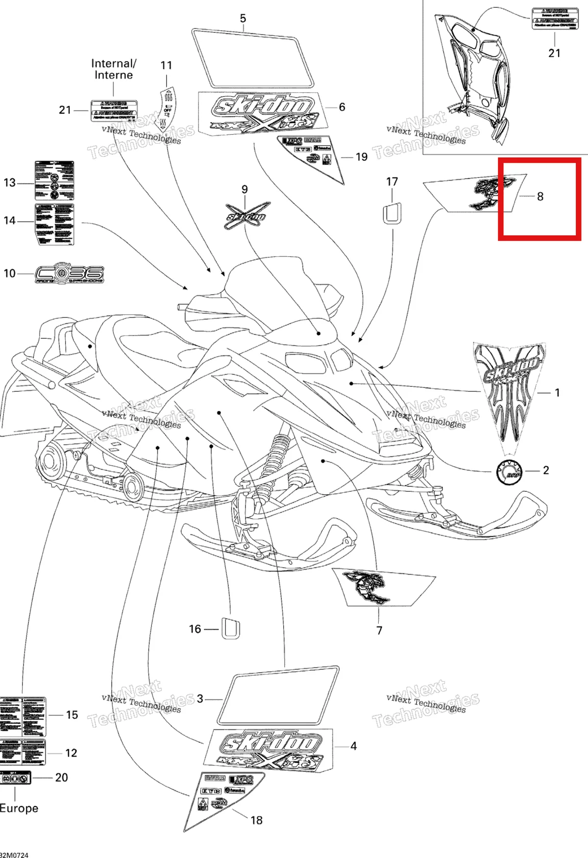 Деталь 516003064 на схеме узла 2007 Ski-Doo MX Z XRS 600 HO SDI Decals