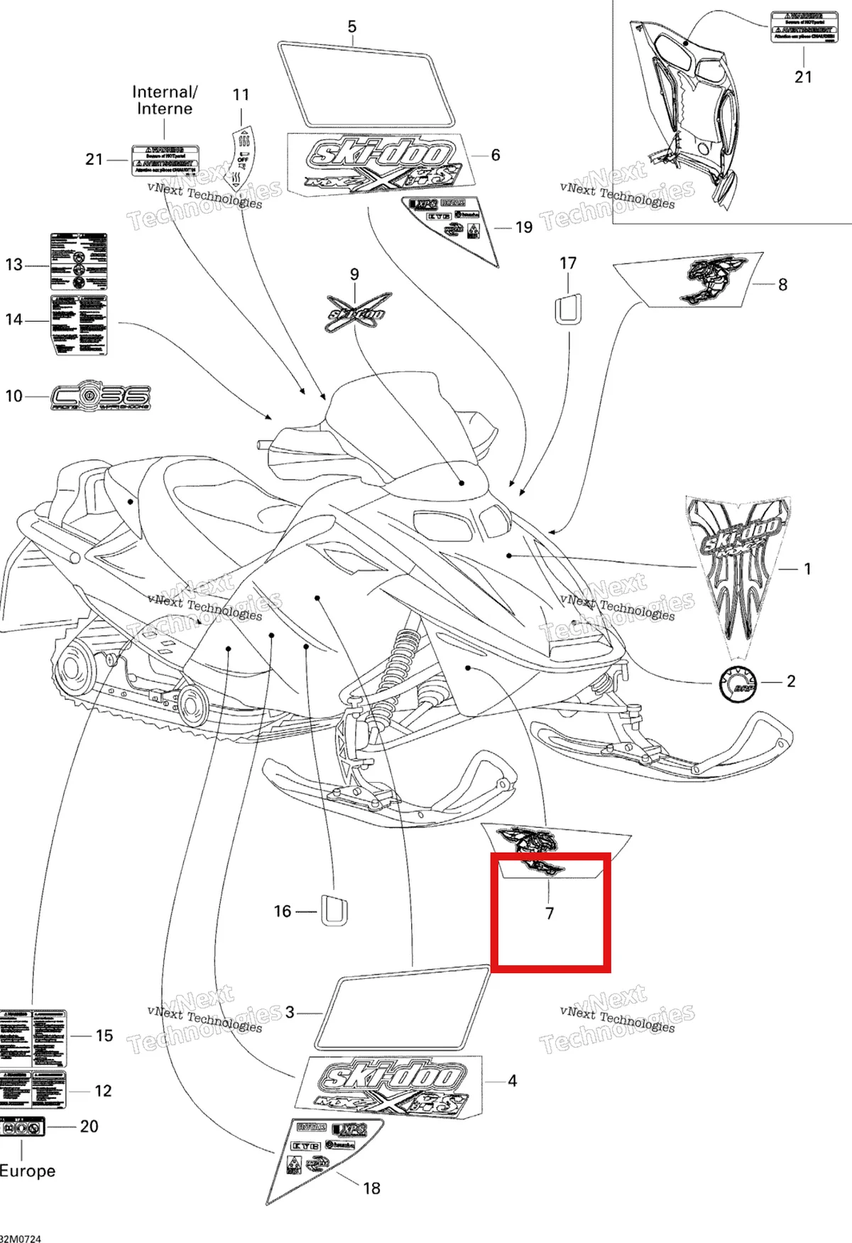 Деталь 516003065 на схеме узла 2007 Ski-Doo MX Z XRS 600 HO SDI Decals