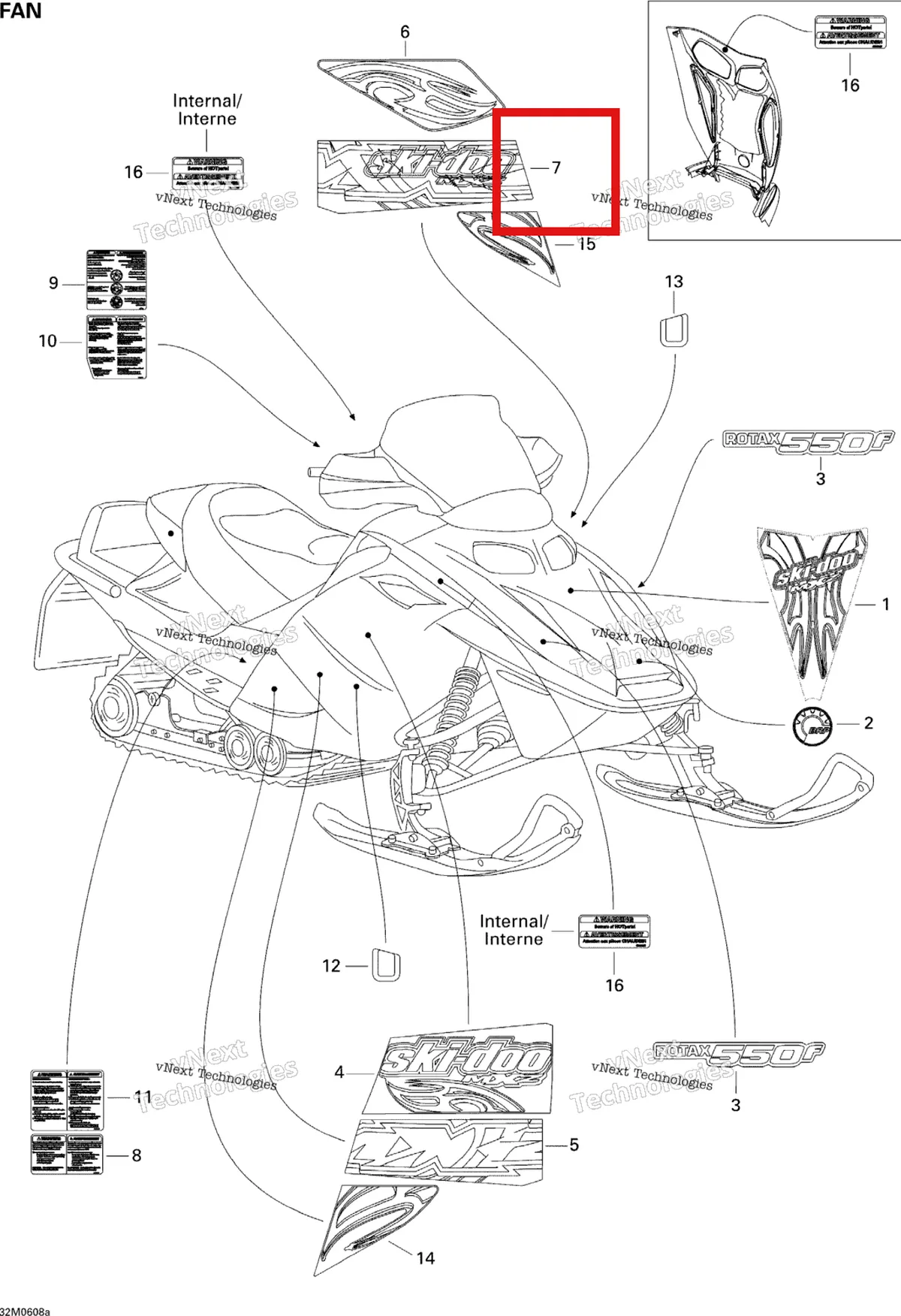 Деталь 516003067 на схеме узла 2007 Ski-Doo MX Z 550F Decals Fan