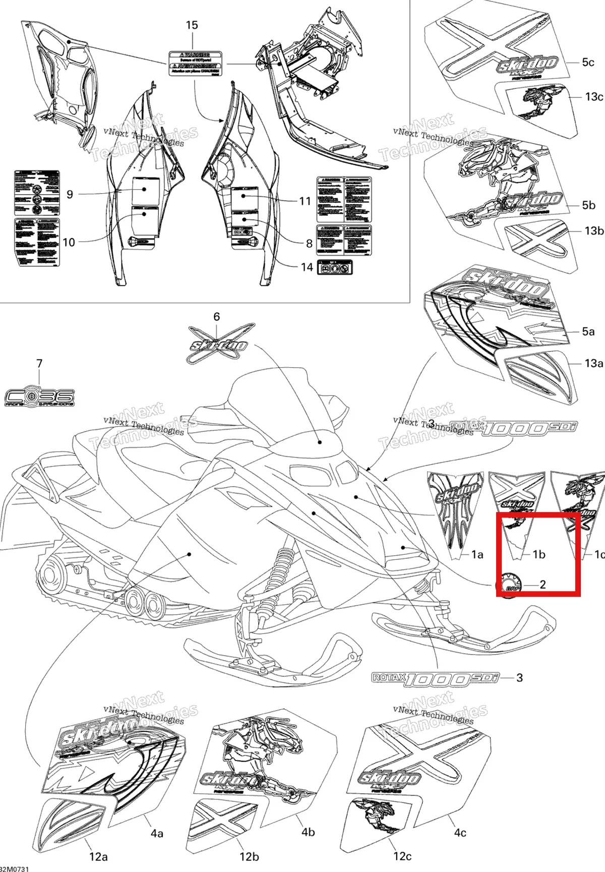 Деталь 516003073 на схеме узла 2007 Ski-Doo MX Z 1000 SDI Renegade RT Decals