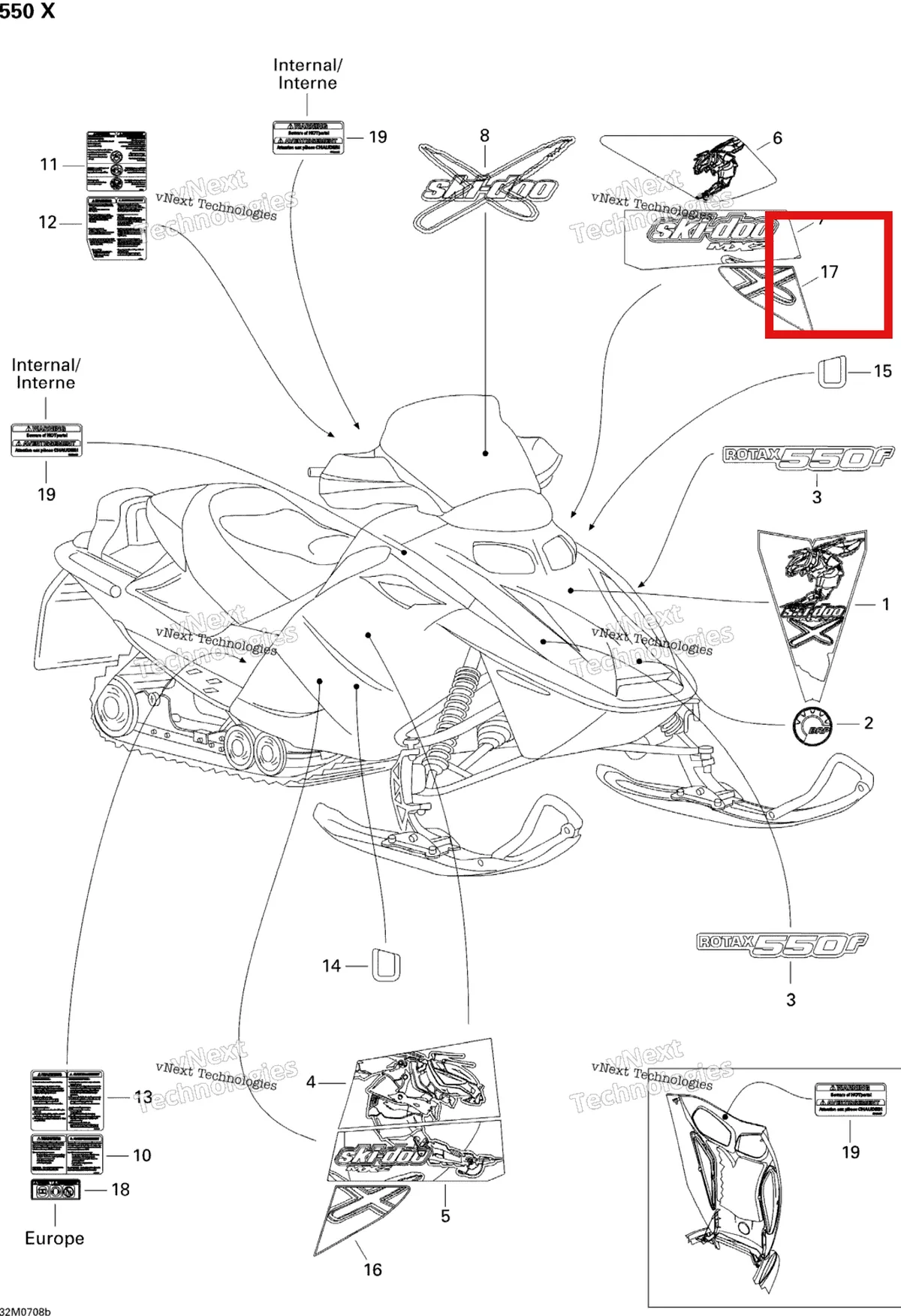 Деталь 516003087 на схеме узла 2007 Ski-Doo MX Z 550X Decals 550X