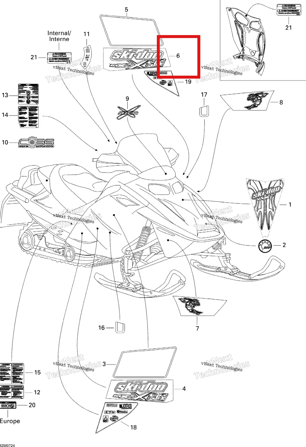 Деталь 516003095 на схеме узла 2007 Ski-Doo MX Z XRS 600 HO SDI Decals