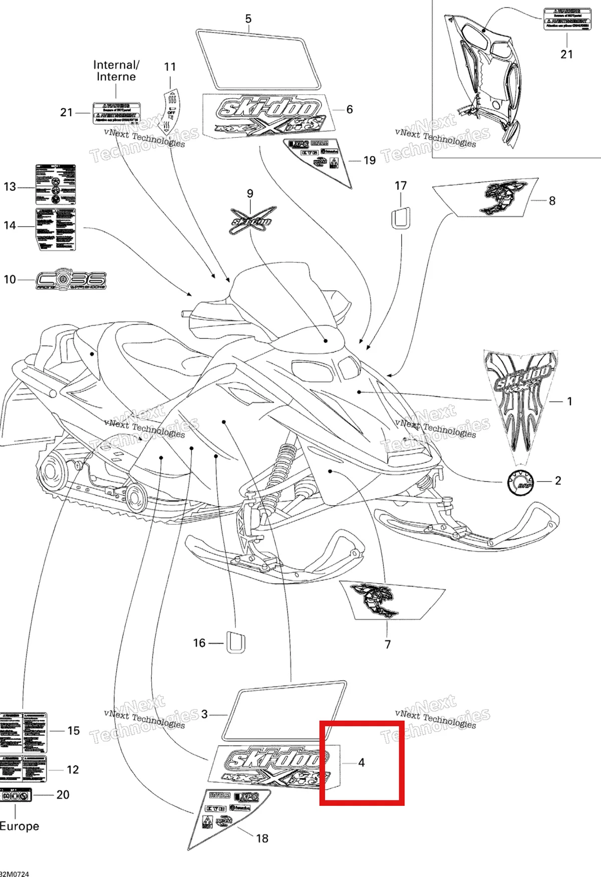 Деталь 516003096 на схеме узла 2007 Ski-Doo MX Z XRS 600 HO SDI Decals