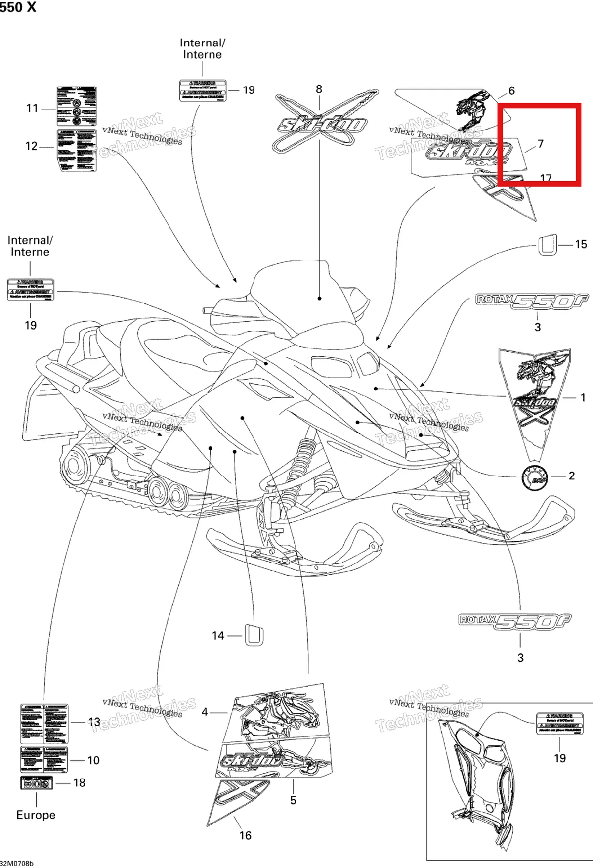 Деталь 516003098 на схеме узла 2007 Ski-Doo MX Z 550X Decals 550X