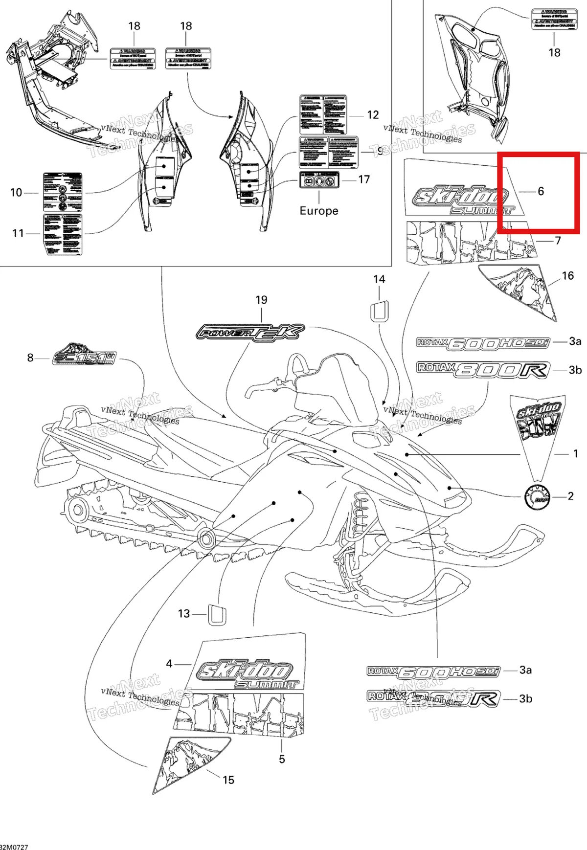 Деталь 516003101 на схеме узла 2007 Ski-Doo Summit Adrenaline 800R Decals 800R