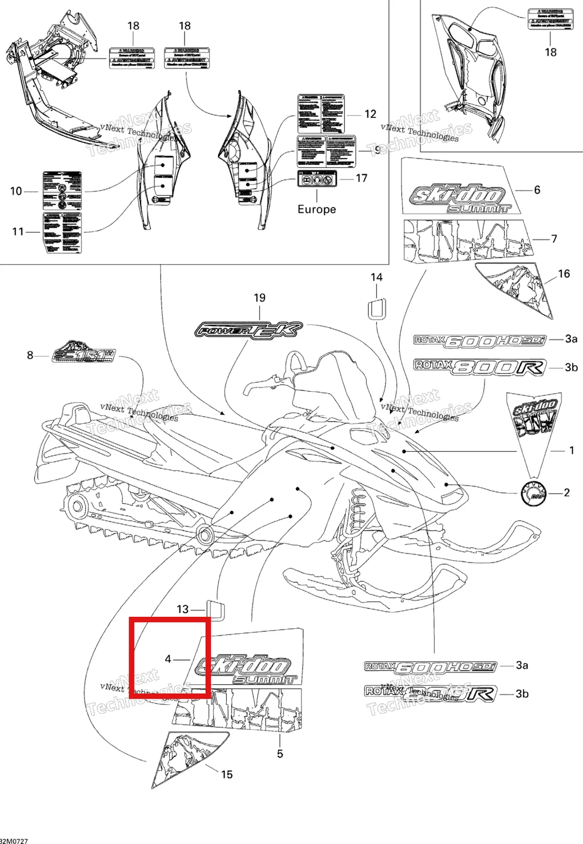 Деталь 516003104 на схеме узла 2007 Ski-Doo Summit Adrenaline 800R Decals 800R