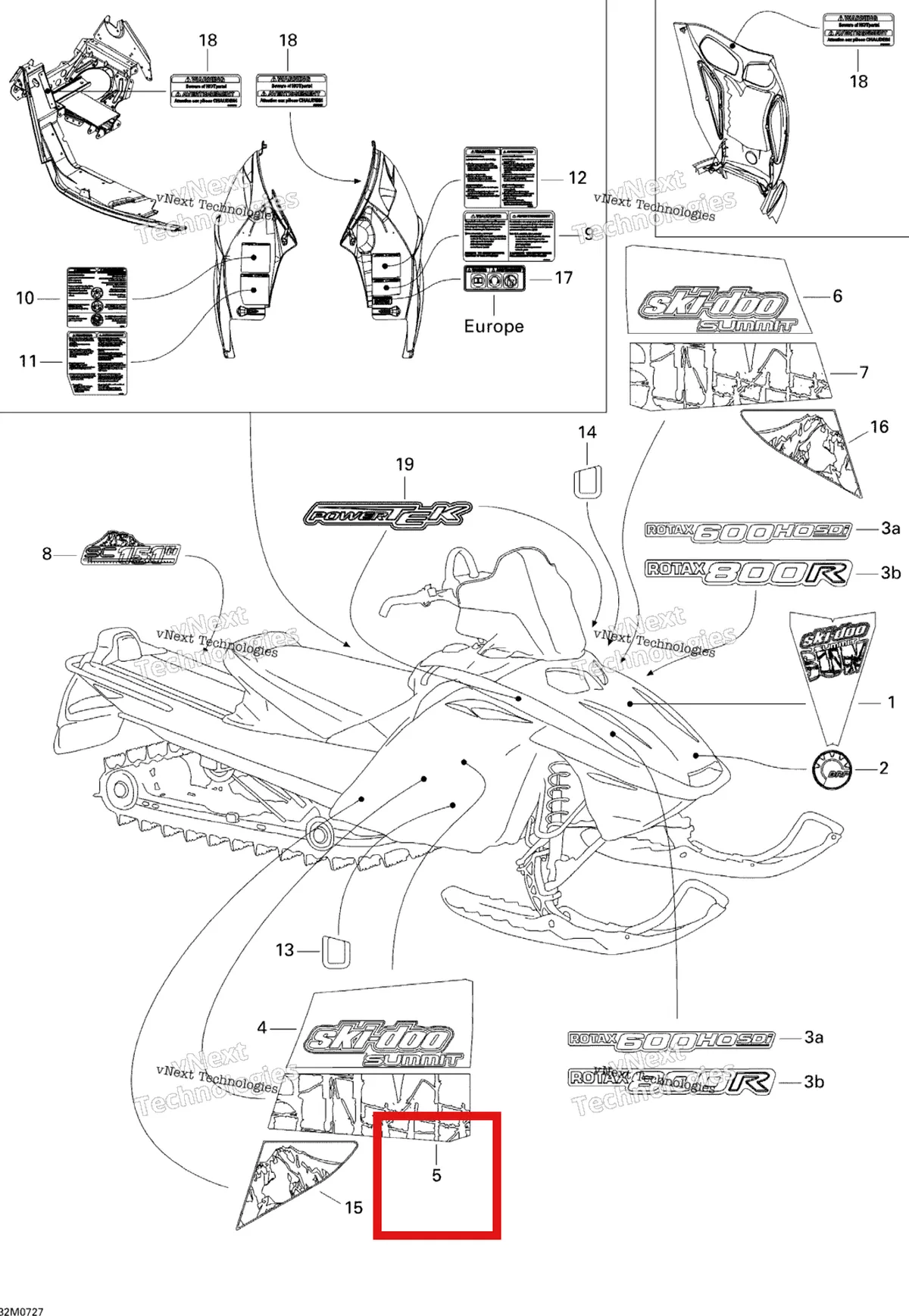 Деталь 516003108 на схеме узла 2007 Ski-Doo Summit Adrenaline 800R Decals 800R
