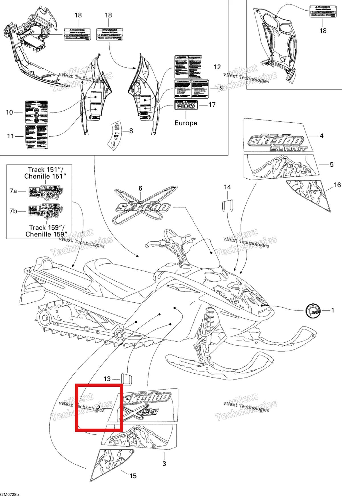 Деталь 516003119 на схеме узла 2007 Ski-Doo Summit XRS Decals Xrs