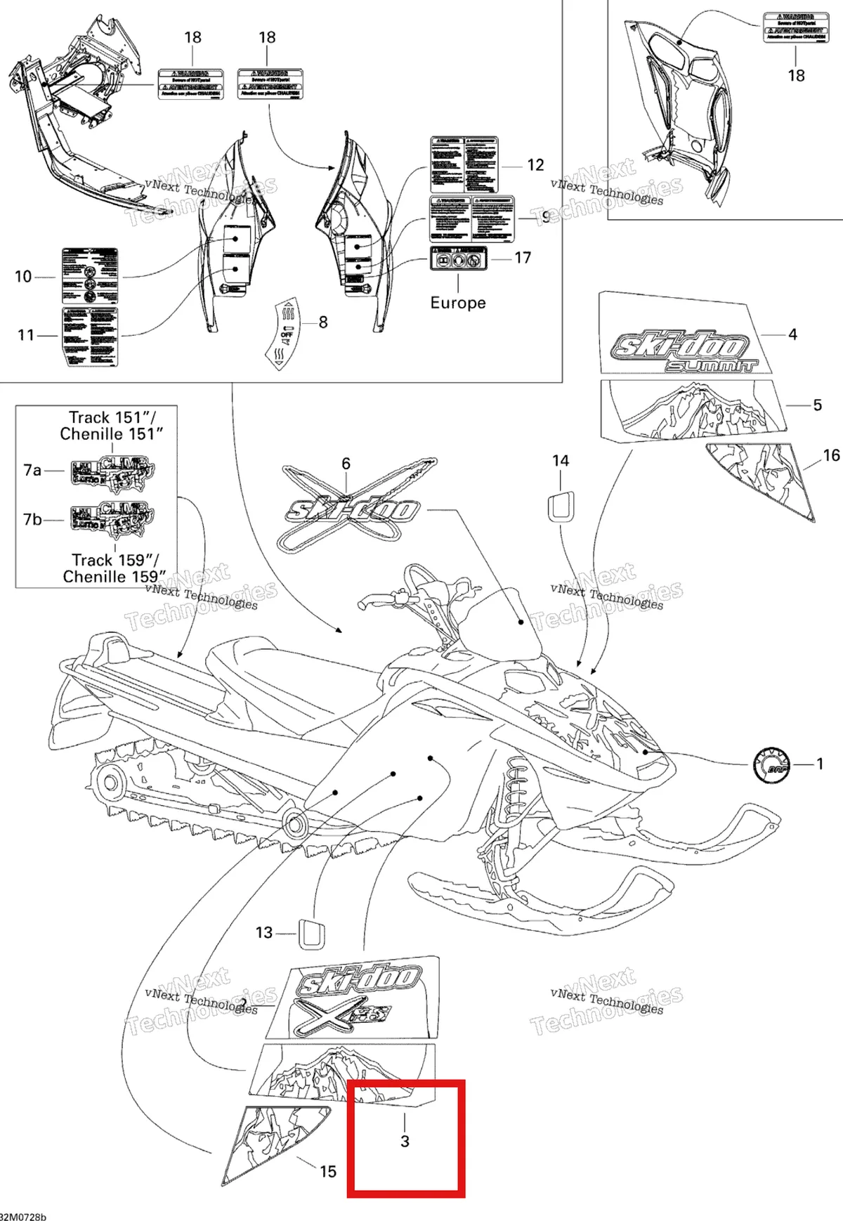 Деталь 516003121 на схеме узла 2007 Ski-Doo Summit XRS Decals Xrs
