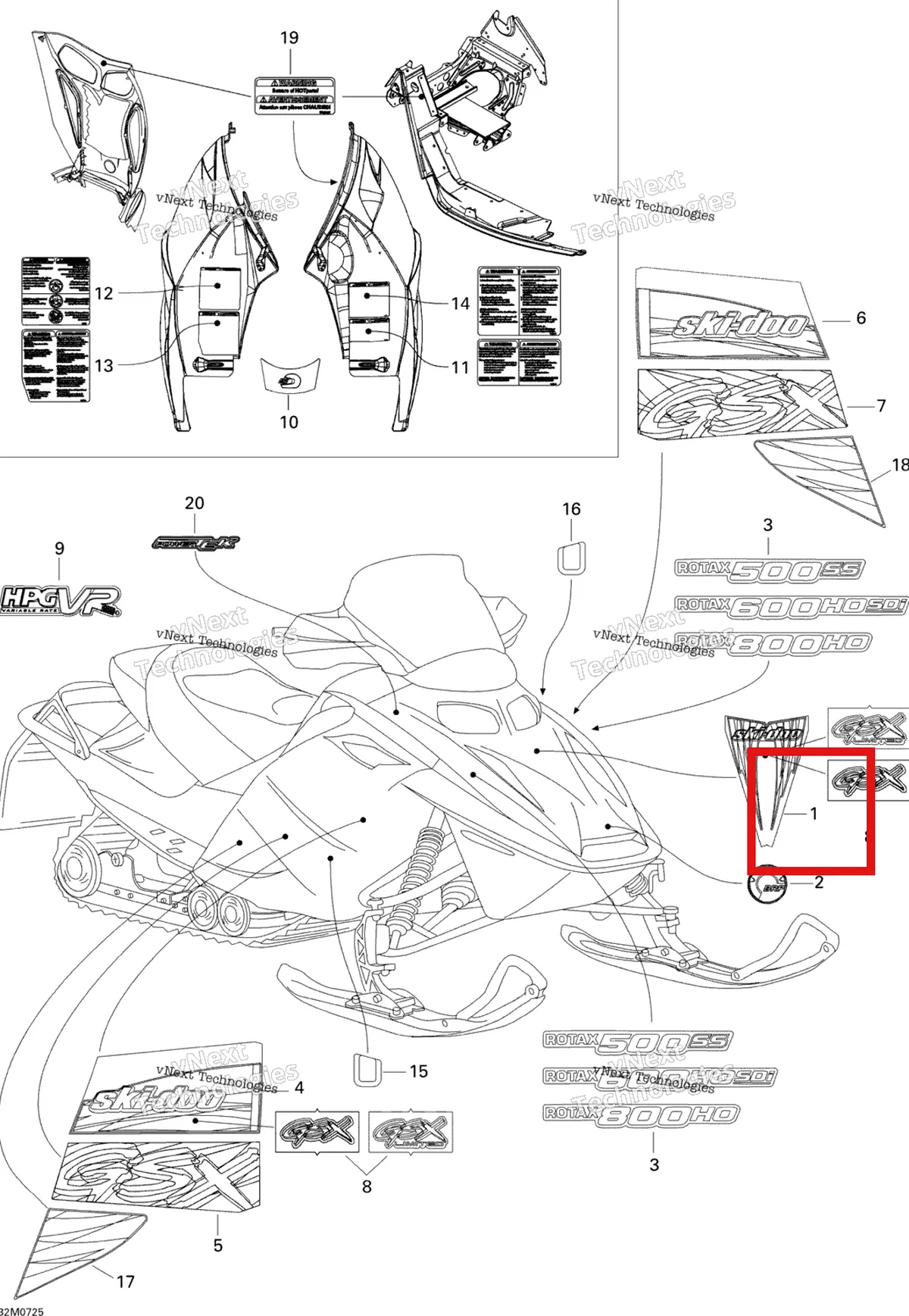 Деталь 516003126 на схеме узла 2007 Ski-Doo GSX Sport 600 HO SDI Decals Sport 600 Ho Sdi