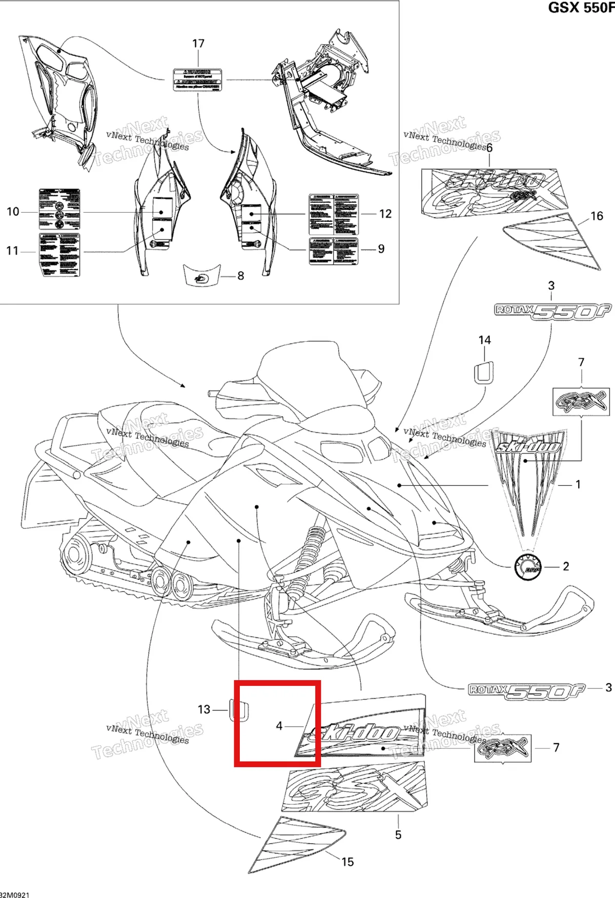 Деталь 516003128 на схеме узла 2009 Ski-Doo GSX Fan Decals