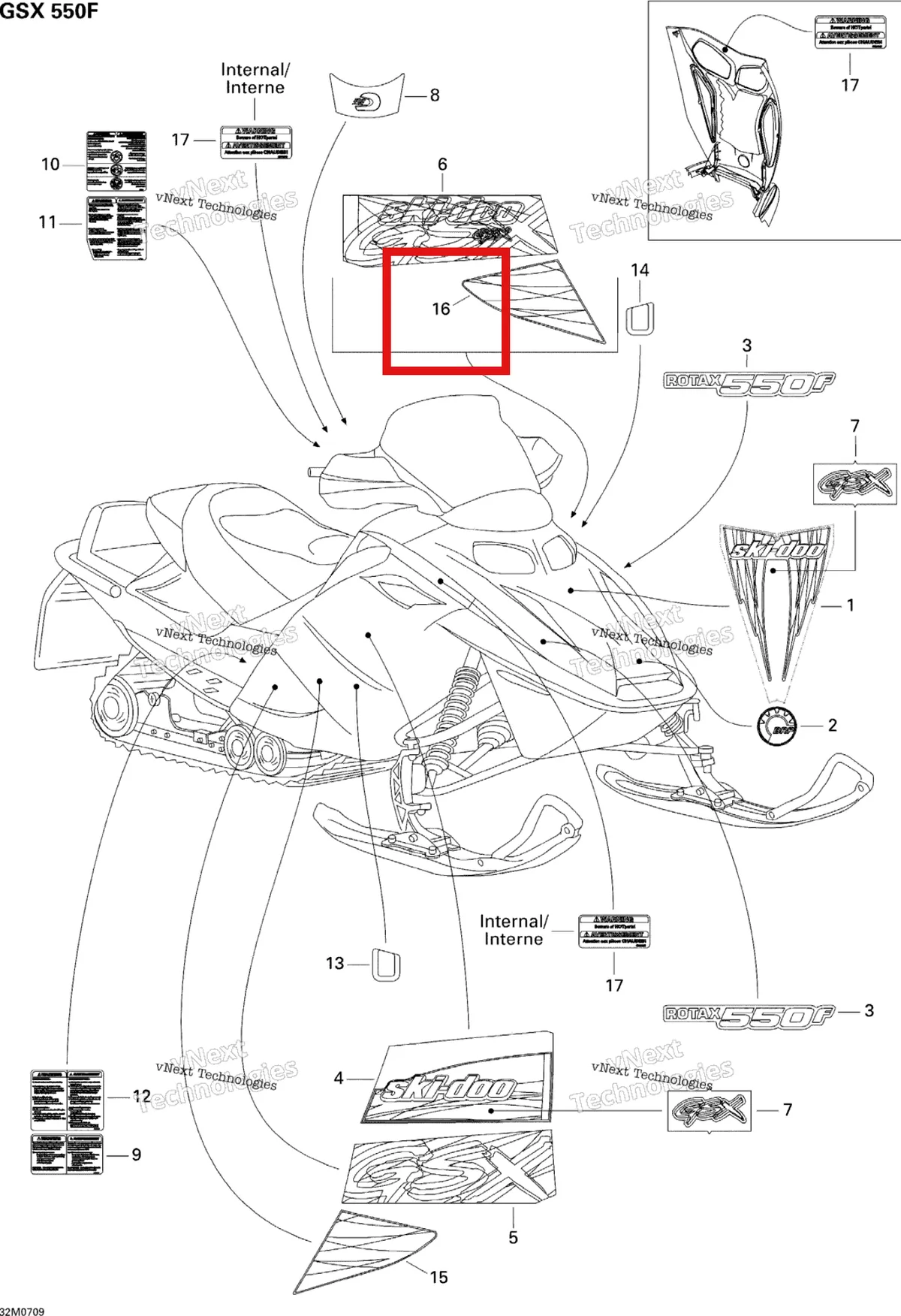 Деталь 516003132 на схеме узла 2007 Ski-Doo GSX 550F Decals