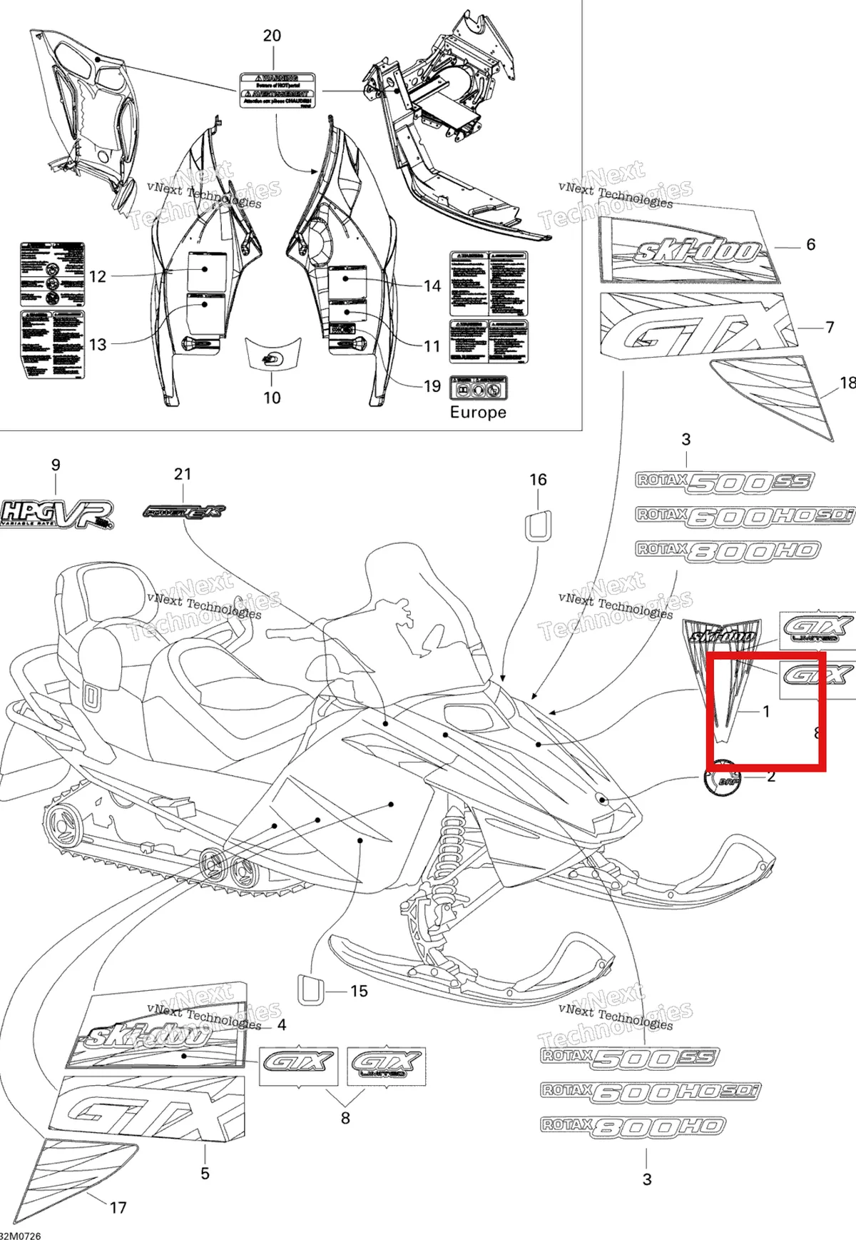 Деталь 516003134 на схеме узла 2007 Ski-Doo GTX LTD 600 HO SDI Decals Ltd 600 Ho Sdi