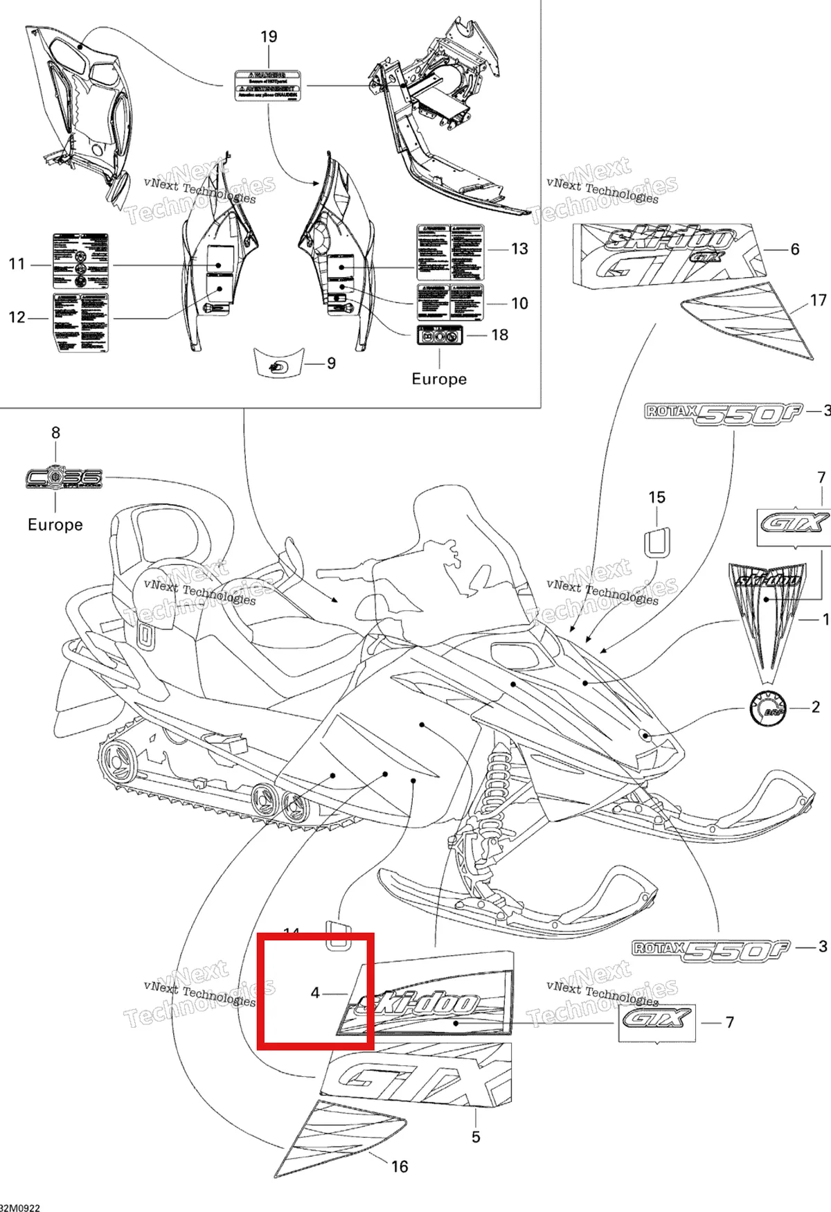 Деталь 516003136 на схеме узла 2009 Ski-Doo GTX Fan Decals