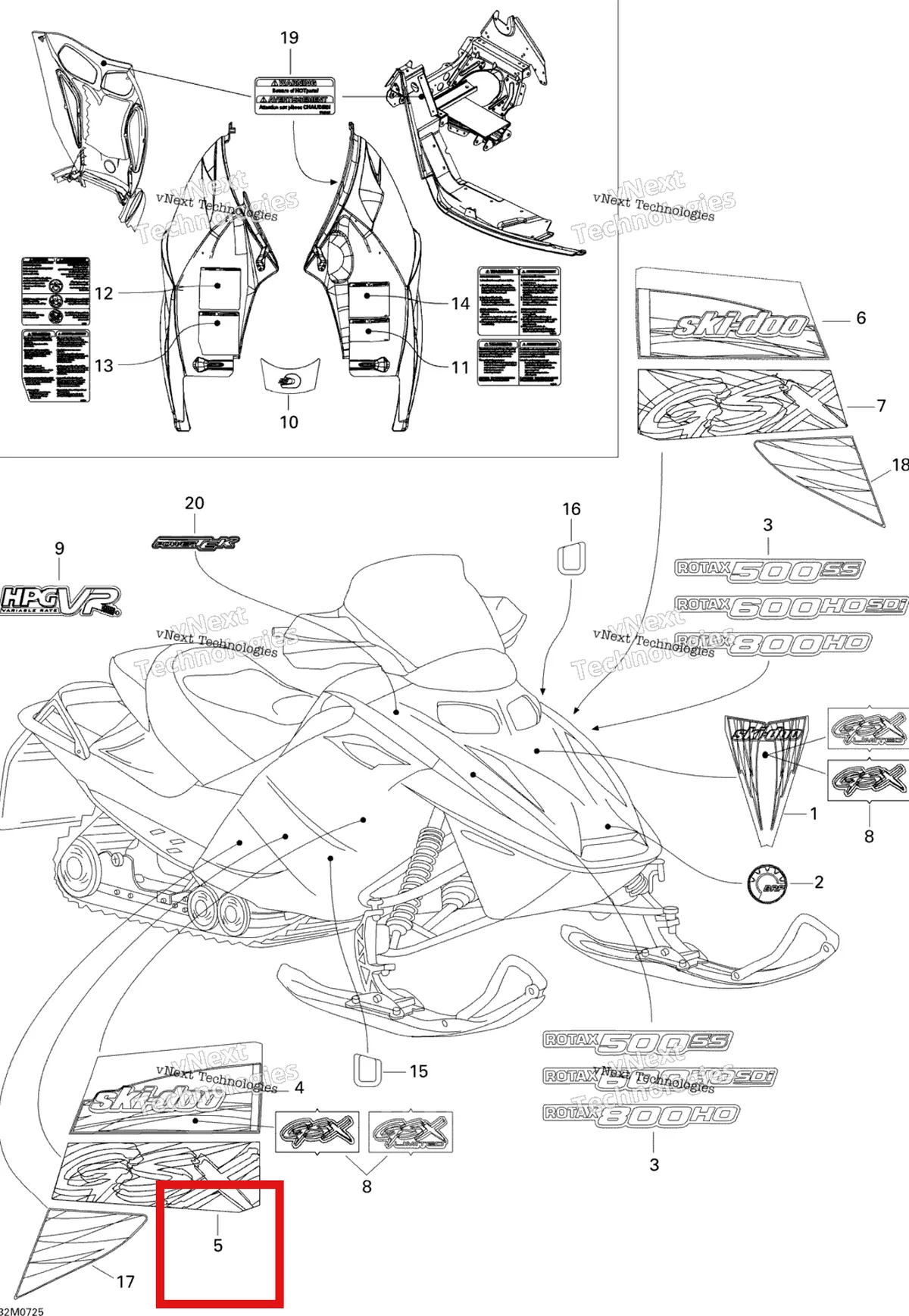 Деталь 516003138 на схеме узла 2007 Ski-Doo GSX Sport 600 HO SDI Decals Sport 600 Ho Sdi