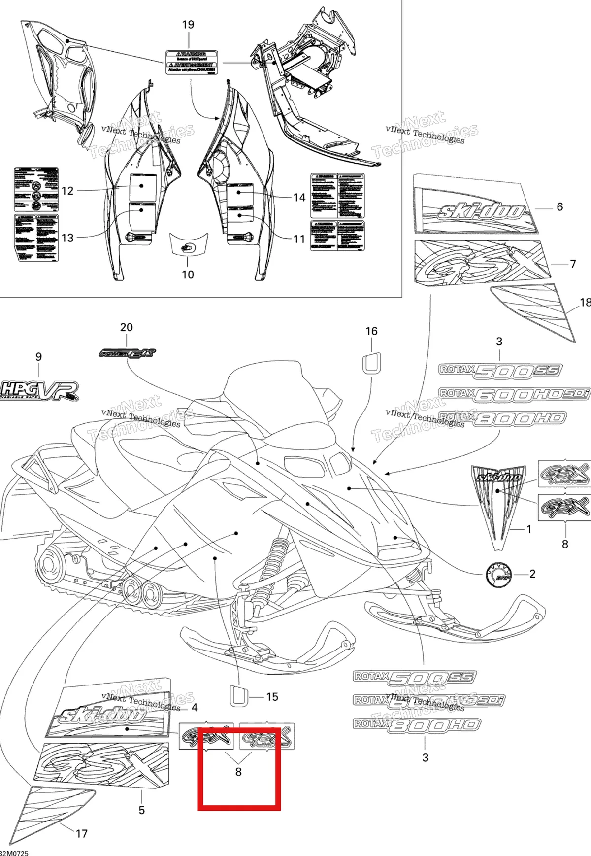 Деталь 516003141 на схеме узла 2007 Ski-Doo GSX Sport 600 HO SDI Decals Sport 600 Ho Sdi