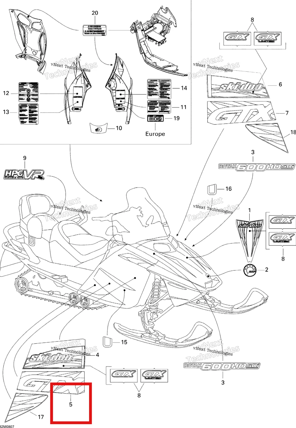 Деталь 516003145 на схеме узла 2008 Ski-Doo GTX LTD 600 HO SDI Decals Ltd