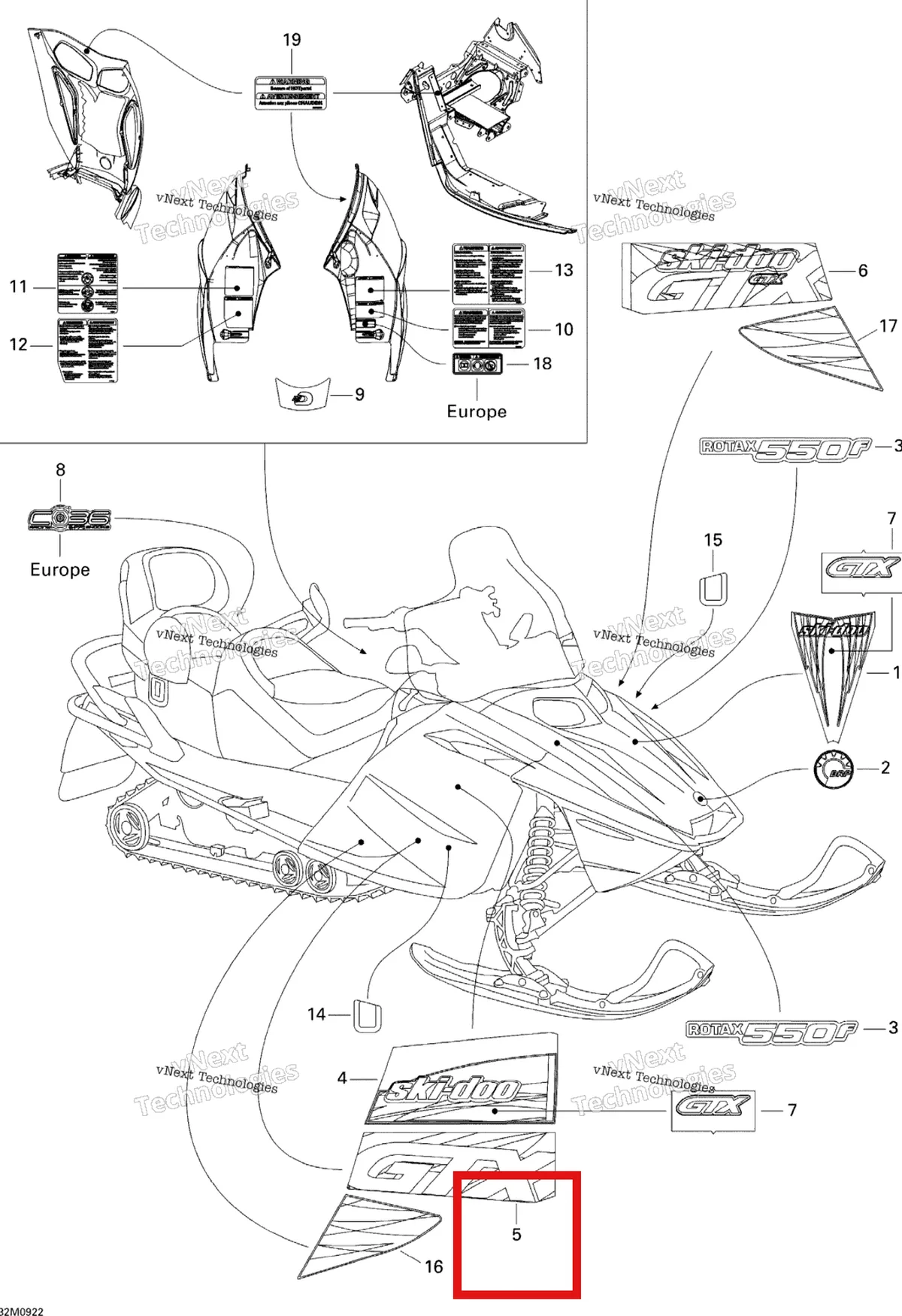 Деталь 516003149 на схеме узла 2009 Ski-Doo GTX Fan Decals