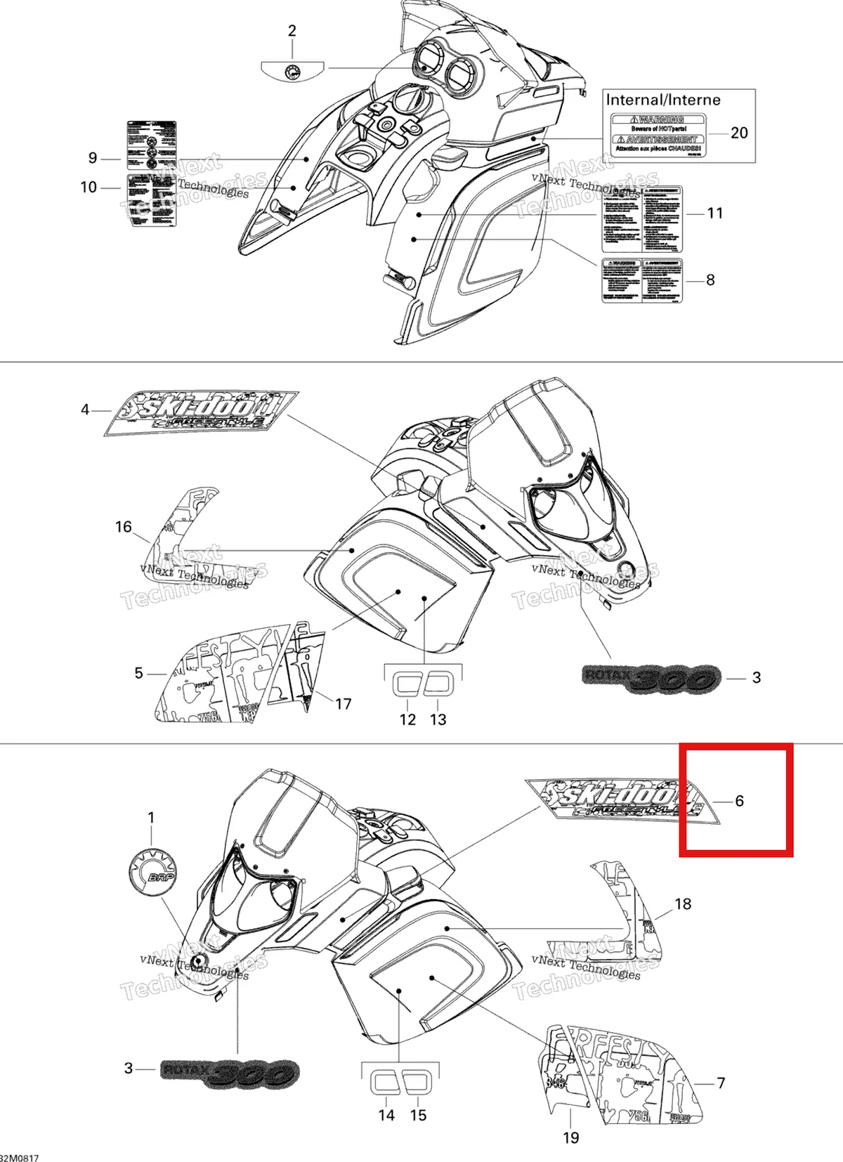 Деталь 516003185 на схеме узла 2008 Ski-Doo Freestyle SESSION 300F Decals